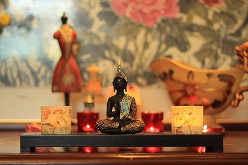 Miniatura 2 de Buddha Statue Candle Holder, Buddha Statue Tea Light Candlestick, Meditating Buddha Statue with Wooden Display Tray