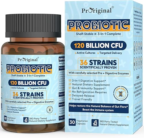 Proriginal Probióticos 100 mil millones de UFC con 35 cepas probióticas para la salud digestiva y la salud intestinal, cápsulas de liberación