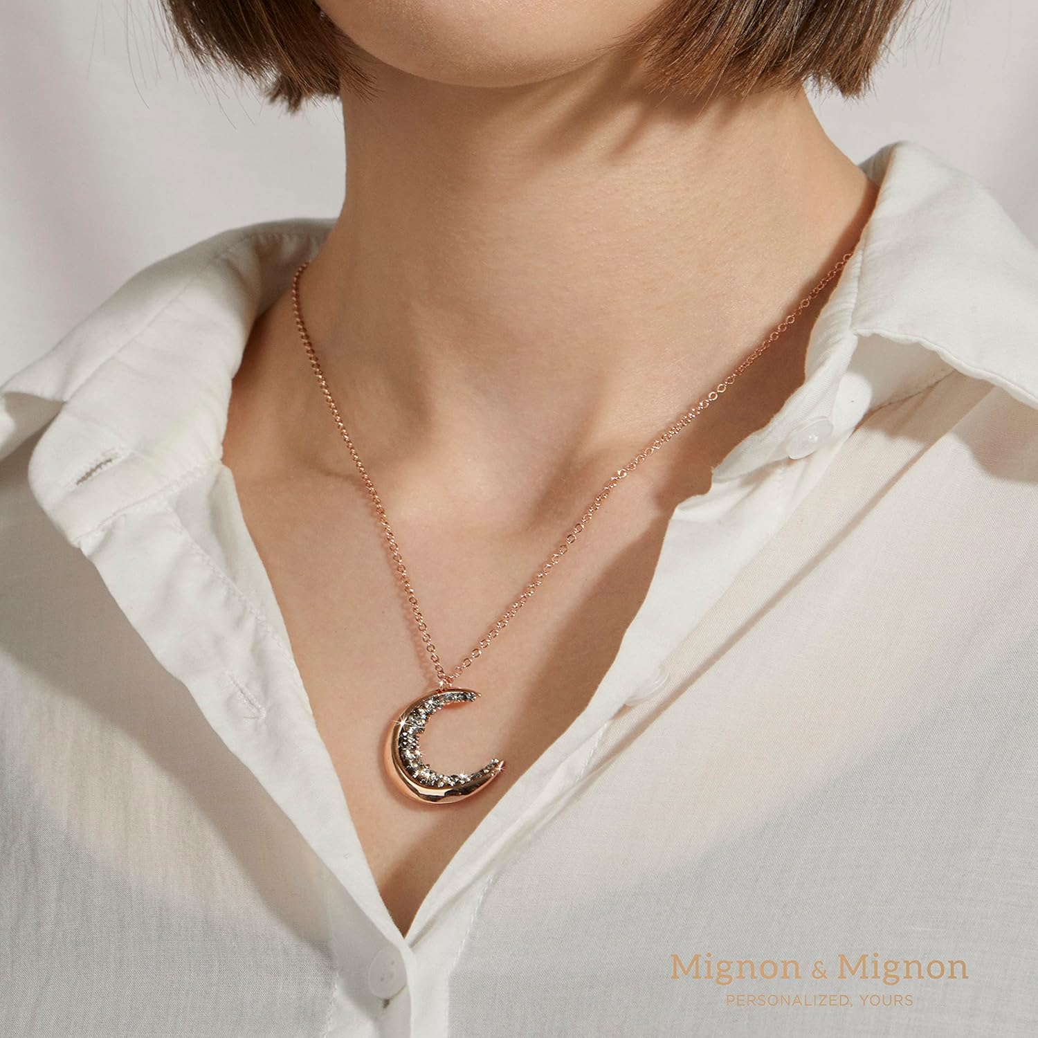 MignonandMignon Dainty Crystal Jewelry Gold Crescent Moon Necklace Black Diamond Graduation Gift for Her Celestial Halloween Anniversary - ZCMN - Image 6