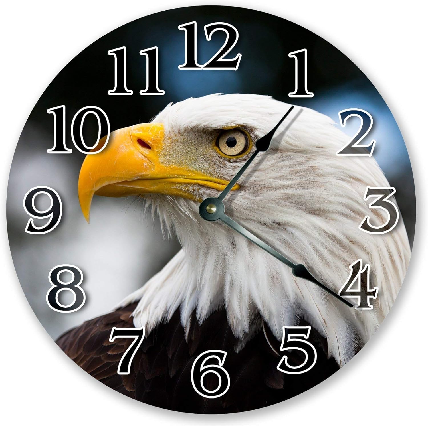 Bald Head Eagle Silent Non Ticking Round Battery Operated Handmade Hanging Large 10 Inch Wall Clock for Bedroom Office Cottage Decoration