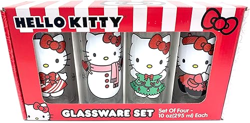 Miniatura 2 de Silver Buffalo Sanrio Hello Kitty - Juego de 4 vasos de Navidad para invierno, 10 onzas