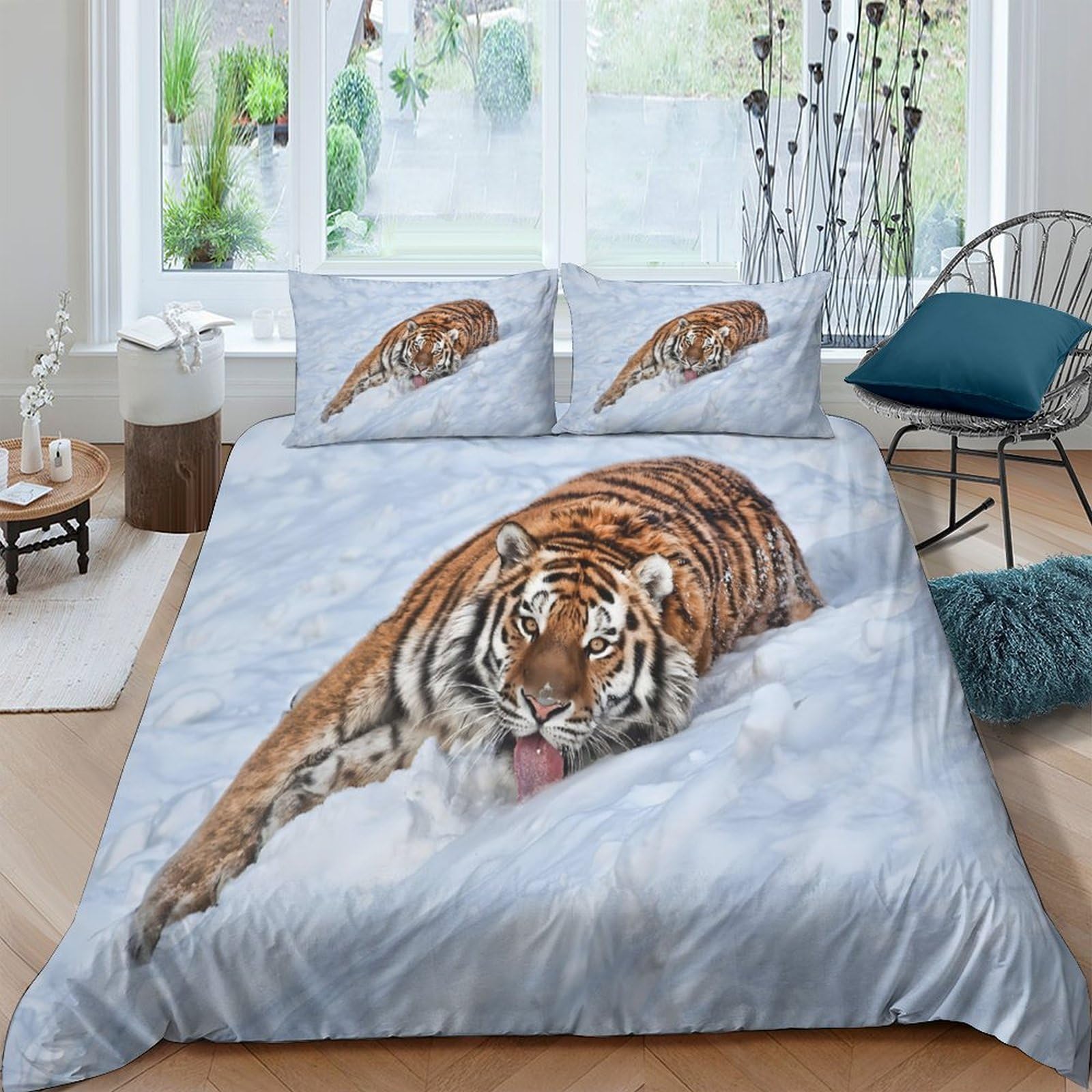 Ctjqhvkz Style-3 3D Printed Tiger Jungle Fitted Sheet Microfiber Soft Breathable Forest Animal Mattress Cover Bedroom Decor Single（135X200cm）