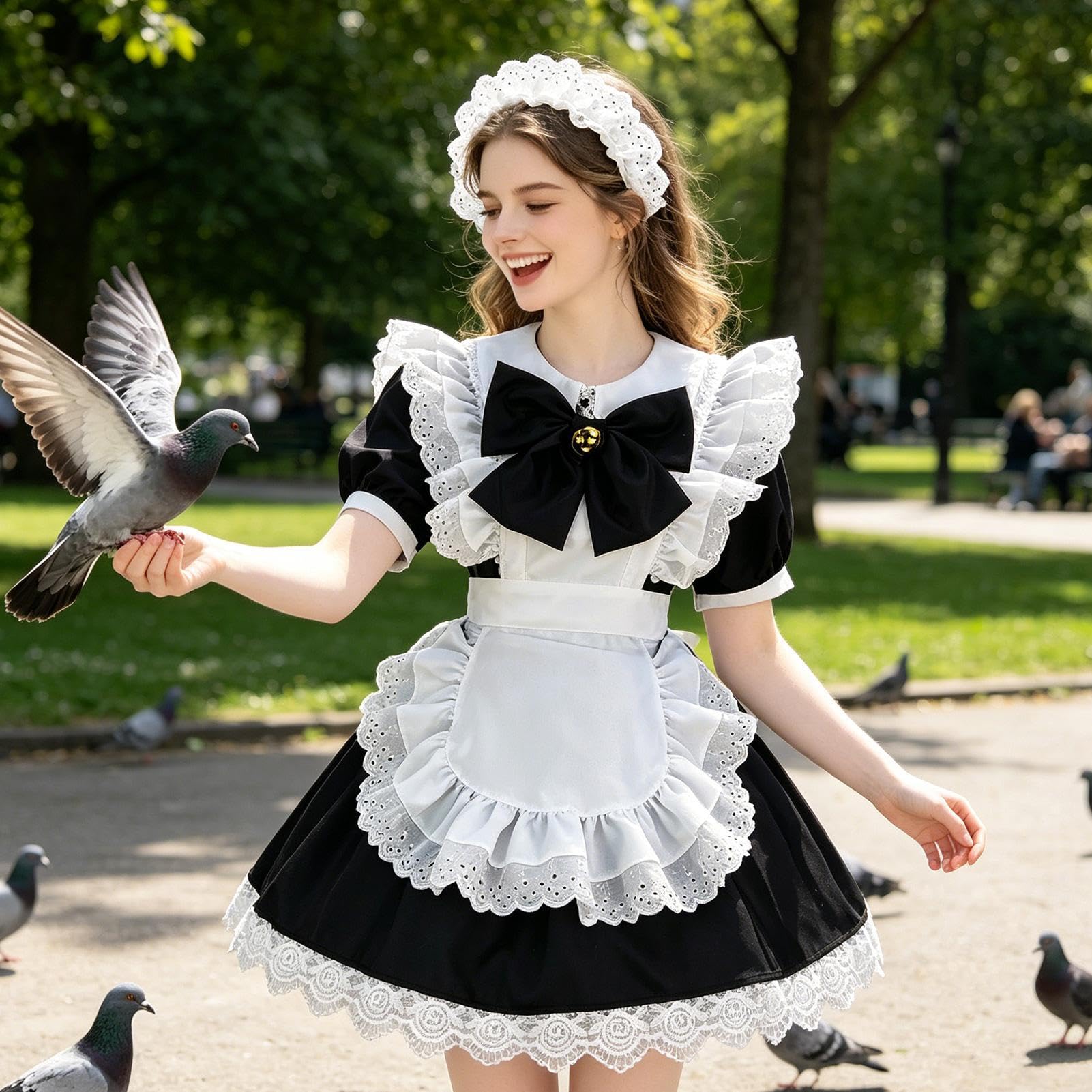 Strój pokojówki dla kobiet – urocze fantazyjne ubrania z koronką, fartuch pokojówki, kostium cosplay, na Halloween, imprezę, festiwale, do wewnątrz, na zewnątrz, do szkoły, domu, na podwórko, do