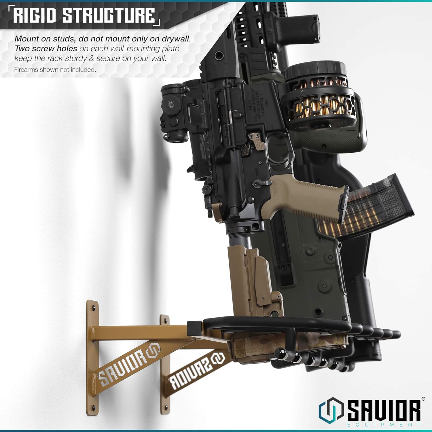 Savior Equipment Wall-Mount Rifle Rack Tactical Shotgun Carbine Firearm Free-Standing Gun Display Indoor Storage Rack - Heavy Duty Steel, 6-Slot Holds up to 150 Lbs
