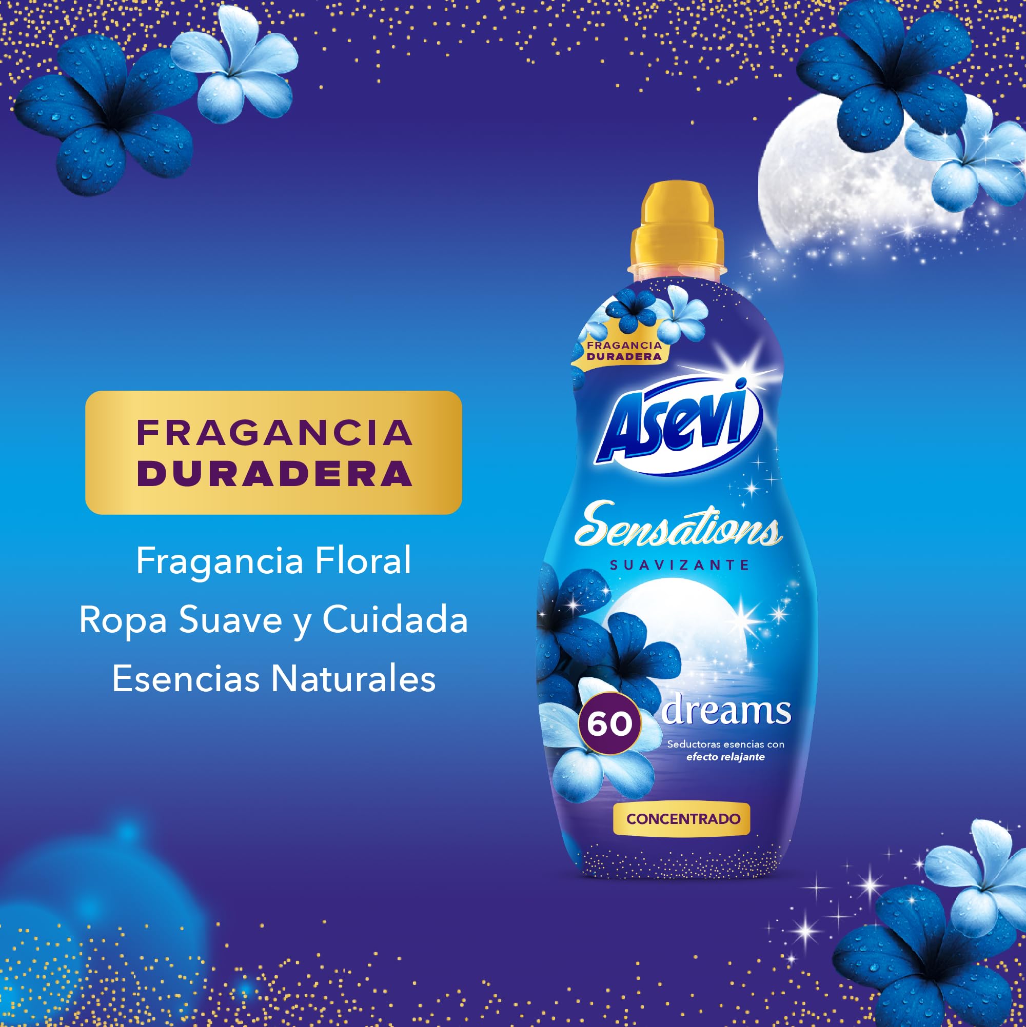 Asevi Suavizante para Ropa Sensations Dreams - Suavizante Concentrado para Lavadora con Efecto Relajante para Dormir - Esencias Naturales - Suavidad Duradera para Todo Tipo de Tejidos - 60 Lavados