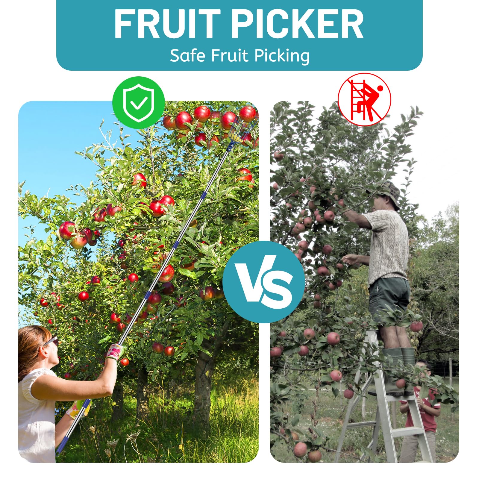 DBREAKS 4,2 m Recogedor de Frutas, Recogedor de Manzanas con Barra telescópica de Aluminio Ligero, Recogedor de Frutas con Cojín, Fácil de Montar, Diámetro de 16cm