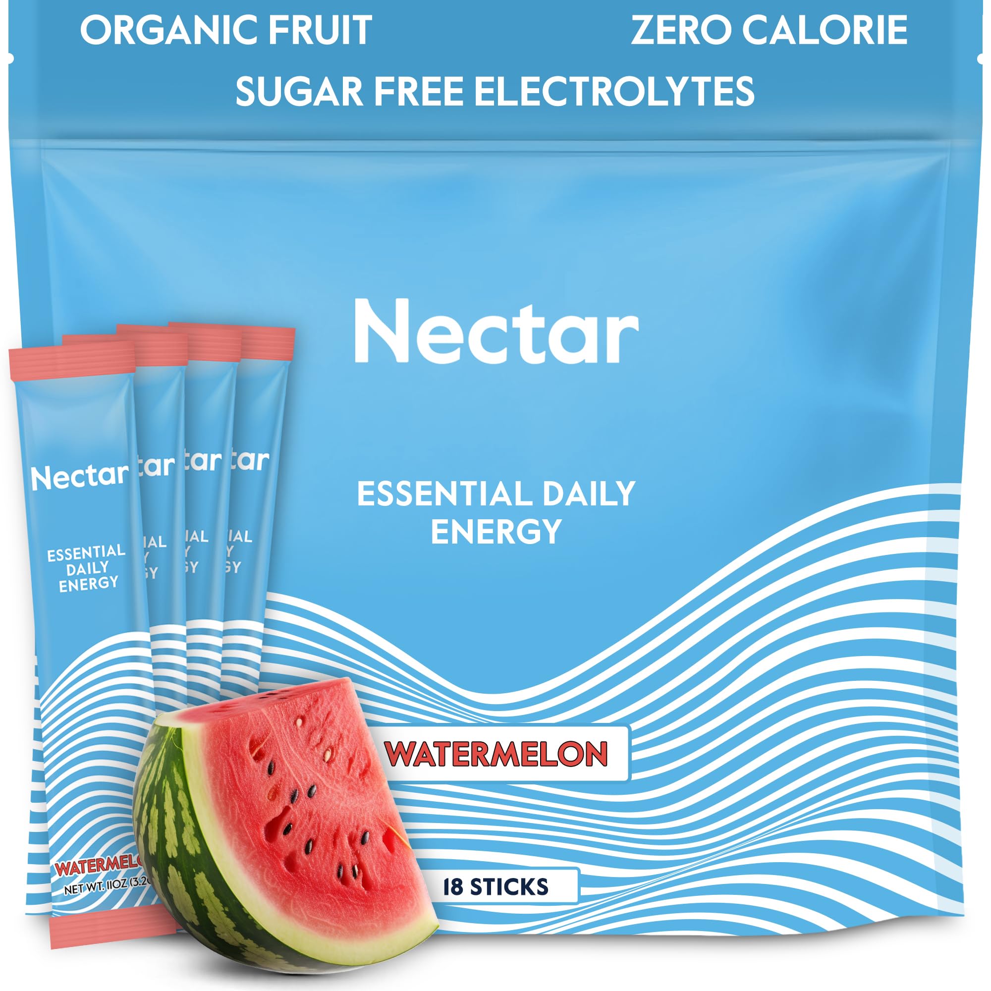 Nectar Energy Booster - Organic Caffeine, B12 & Electrolytes - Sugar Free & Zero Calorie – Healthy Coffee, Energy Drink & Soda Alternative – Hydration & Energy Supplement (Watermelon 18 Packets)
