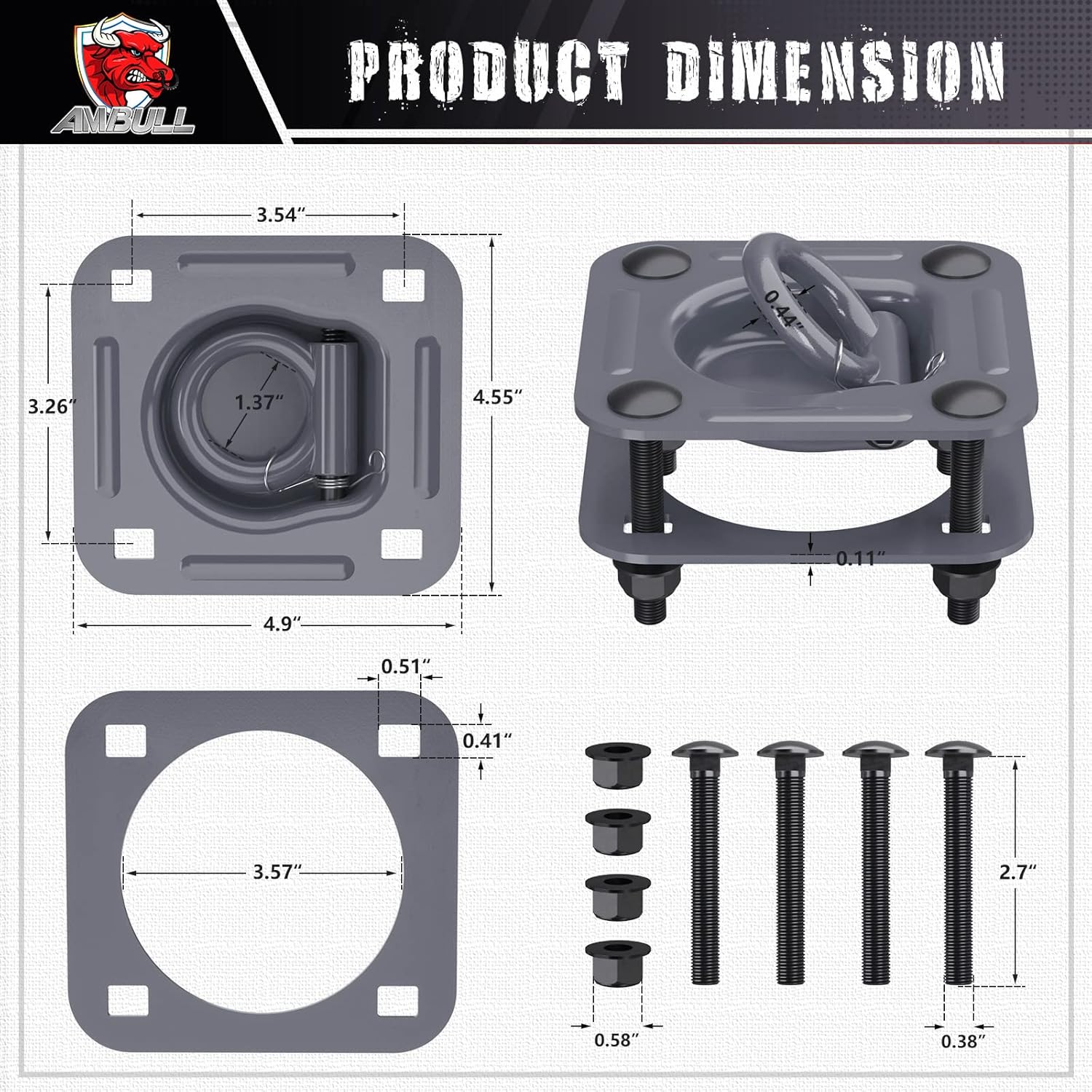 1/2" D Ring Tie Down Anchors, 4 Pack Trailer Tie Down Hooks (6000 lbs Capacity Per Pack) Heavy Duty for Trailers Trucks RV Campers Vans ATV SUV Boats Motorcycles Grey - Image 2