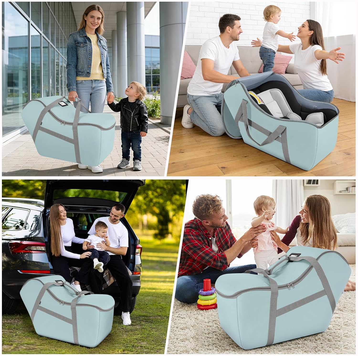 Padded Car Seat Bag Compatible with Most Nuna Pipa Car Seats UPPAbaby MESA V2 without Base & Chicco KeyFit 30 and Base, Car Seat Travel Bag for Airplanes, Light Cyan