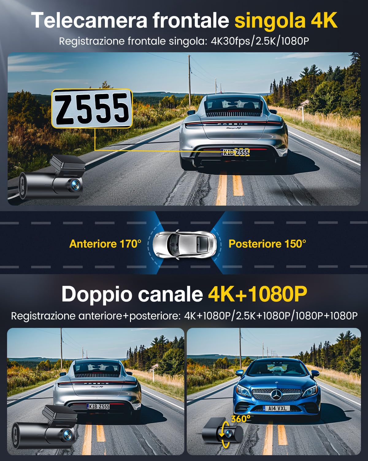 GKU 4K Dash Cam Auto · 5GHz WiFi e GPS — immagine 2 di 11