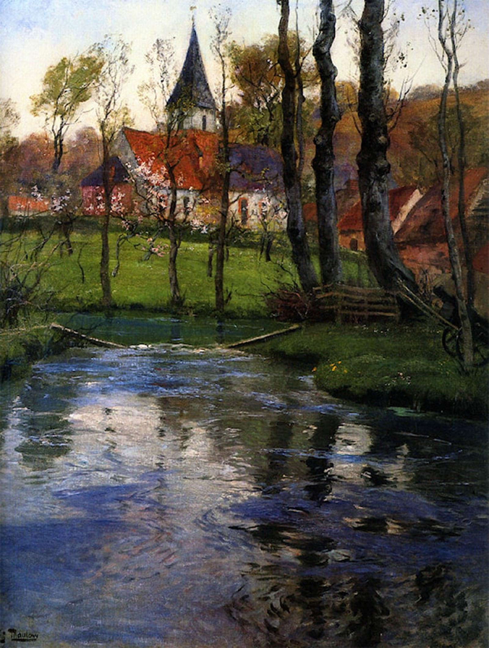 ARTXLXXBN Famous Painting Canvas Artwork Graffiti Print The Old Church by the River Frits Thaulow Portrait Canvas Image for Home Decor 60x90cm