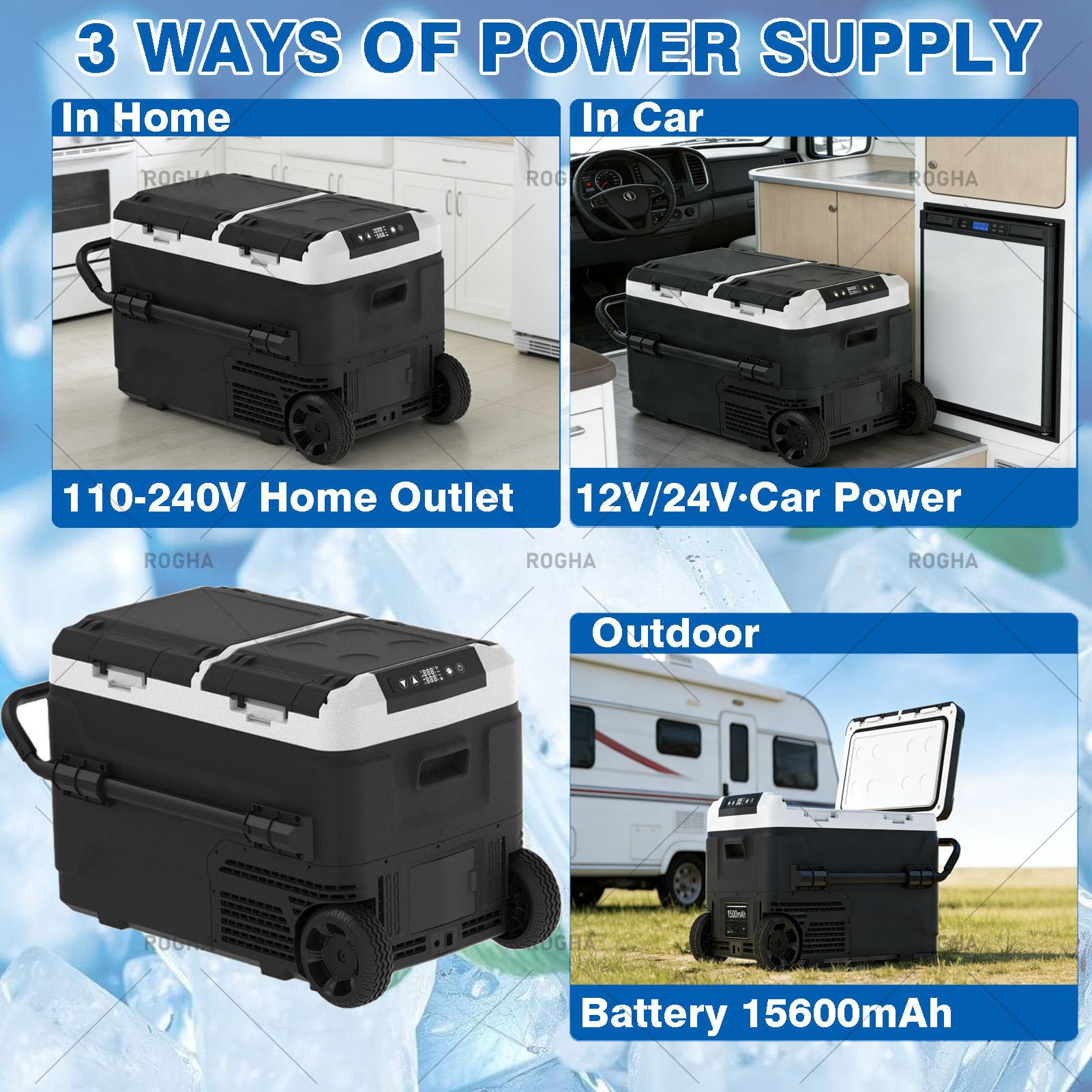 Lodówka, lodówka elektryczna, 12 V/24 V DC 100-240 V AC, chłodziarka -4°F-68°F, przenośna zamrażarka na kółkach do ciężarówki, kampera, kempingu, podróży 40L