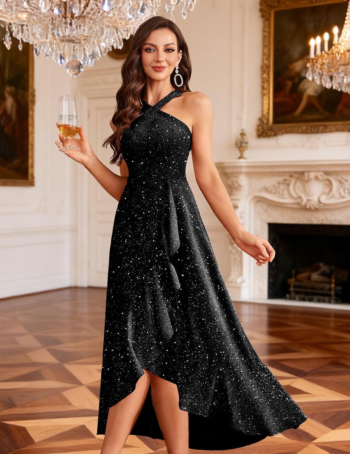 Bbonlinedress Cocktail Women Dresses Sequin Formal Wedding Halter Long Prom Dress Hi-Lo Evening Ruffle Party 2026 Dress - Image 3