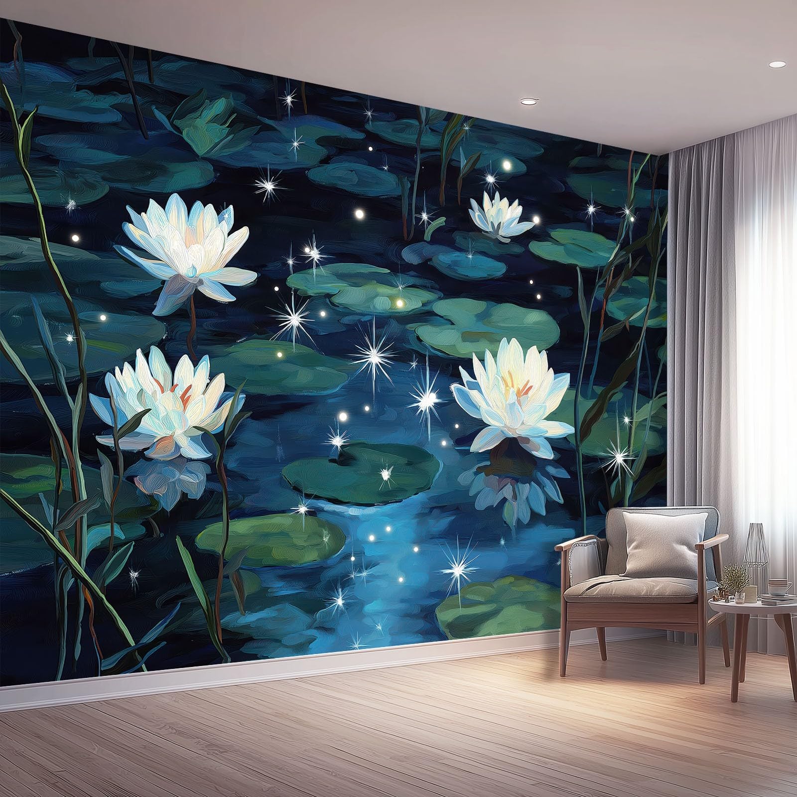 Tapeta 3D z włókniny z włókniny spokojna natura kwiat lotosu 400 x 280 cm tapeta dekoracja ścienna salon sypialnia zielony liść lotosu