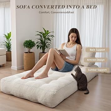 Folding Sofa Bed,Convertible Sleeper Chair for Adults, Folding Sofa Bed Foam Filling Couch with Pillow,Sleeper Chairs Single Size Floor Mattress,White