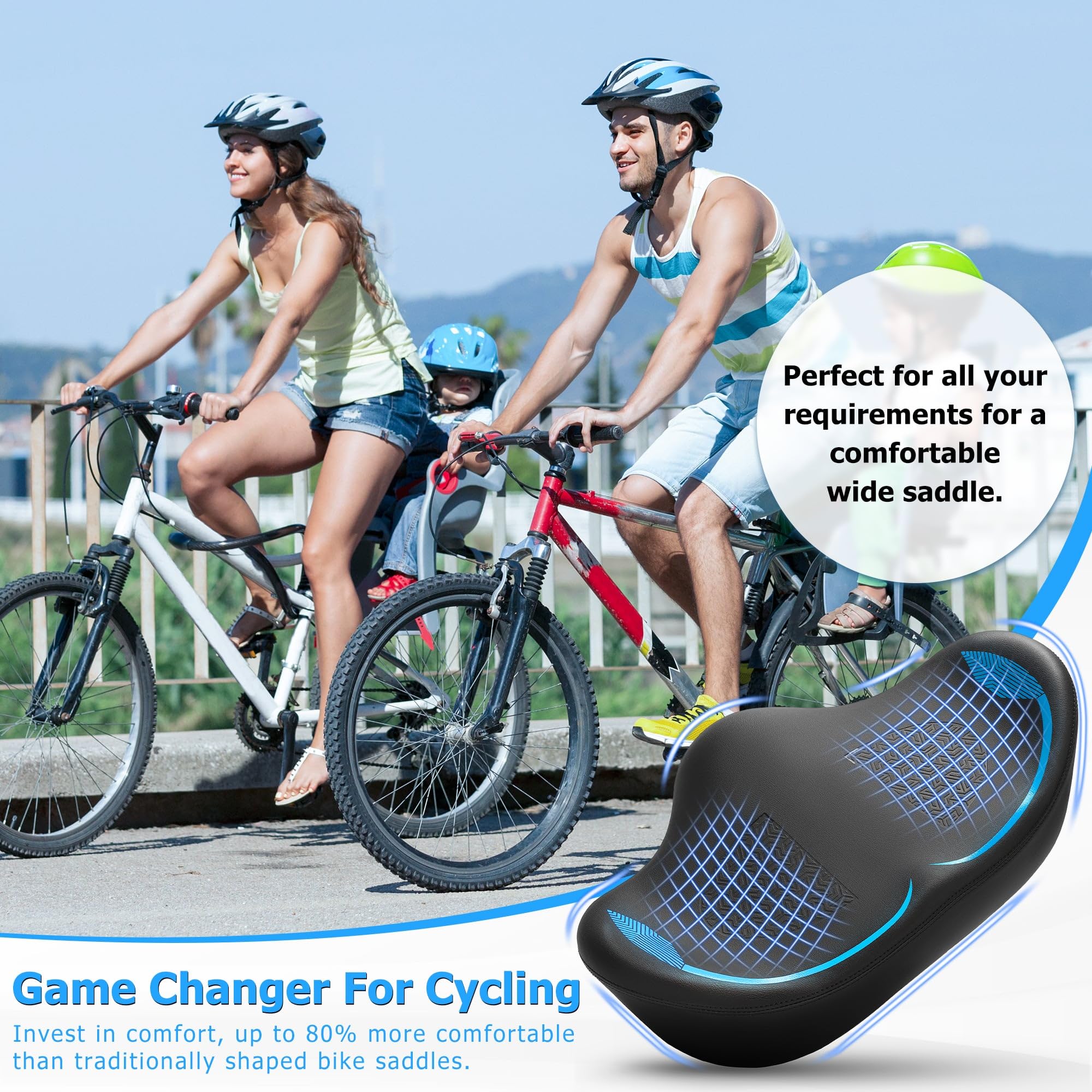 Seat With Cruiser Bike Extra Large Bicycle Seats Deluxe Big Softy Universal  Exercise Bike Seat Kit, Gel Cover, Rain Cover Tool, image size:2000x2000