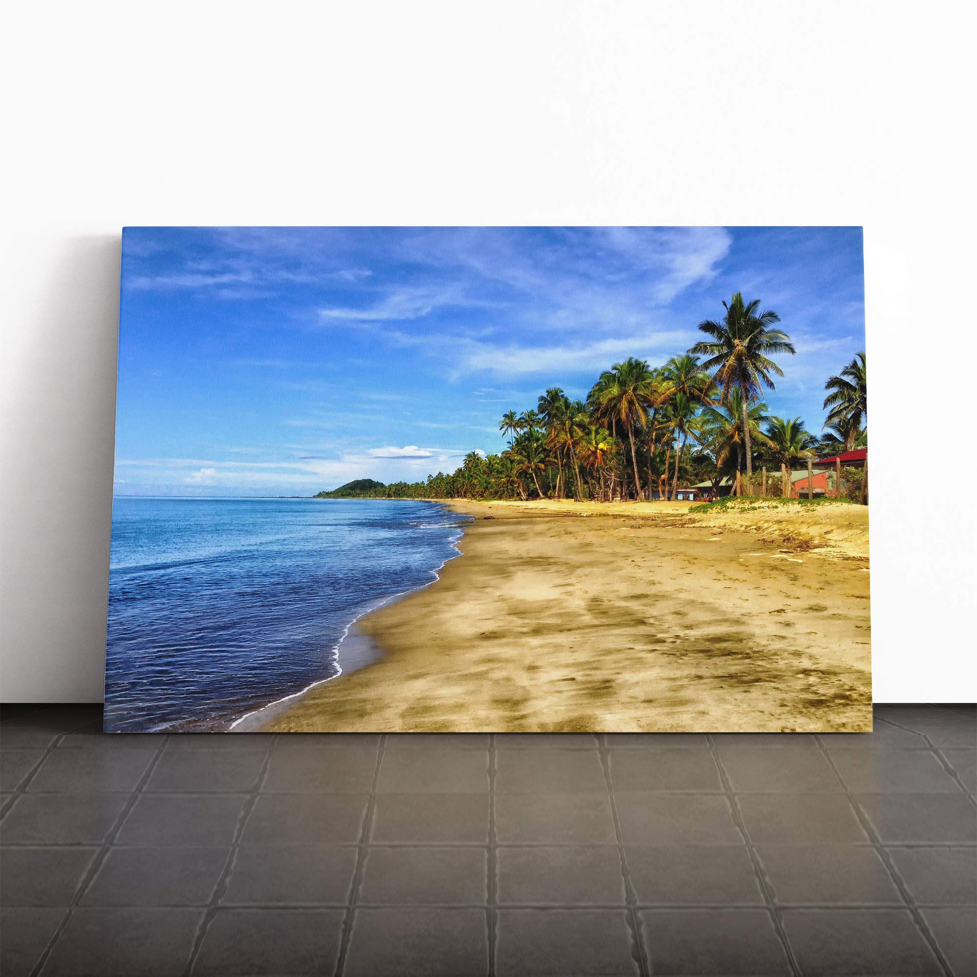 Seascape Tropical Fiji Beach (2) Canvas Print | Gallery Wrapped 30mm Frame Wall Art | 30x20 inches | Ready to Hang | Modern Seascape Picture | Living Room Bedroom Lounge Office