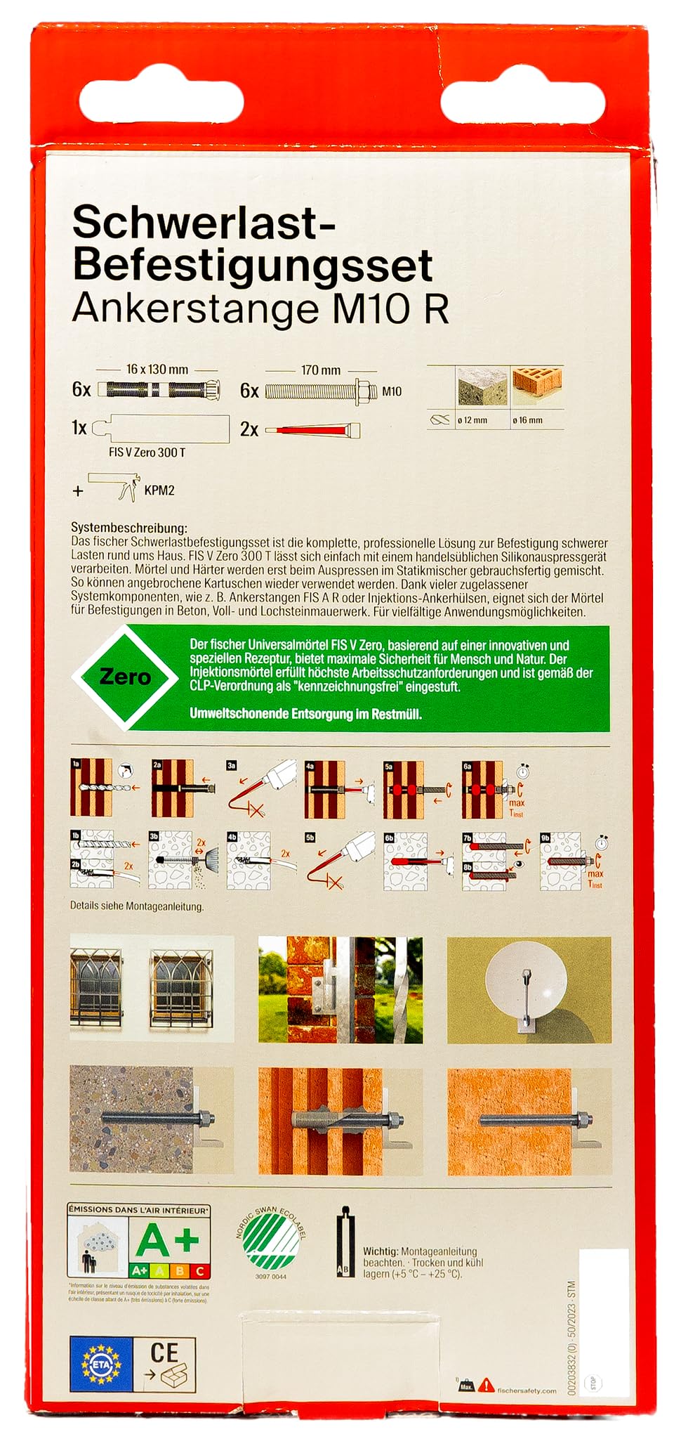 fischer Kit de fixation pour charges lourdes avec barre d'ancrage M10 R et FIS V Zero 300 T, mortier universel respectueux de l'environnement pour béton, maçonnerie et raccords d'armature ultérieurs