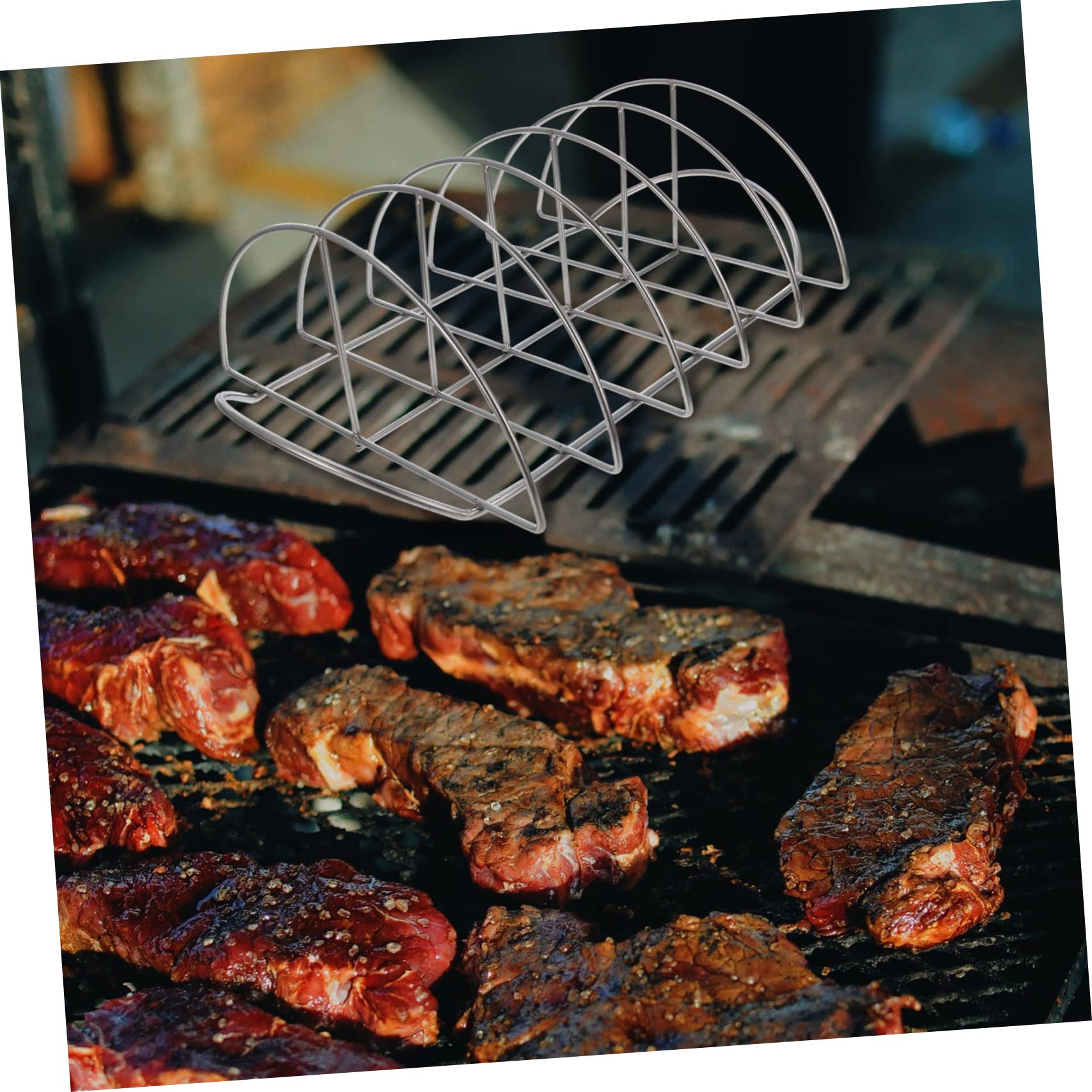 Happyyami Supporto per Costine in Acciaio Inossidabile, Rete per Barbecue Leggera e Resistente all’Usura, per Picnic e Grigliate di Casa