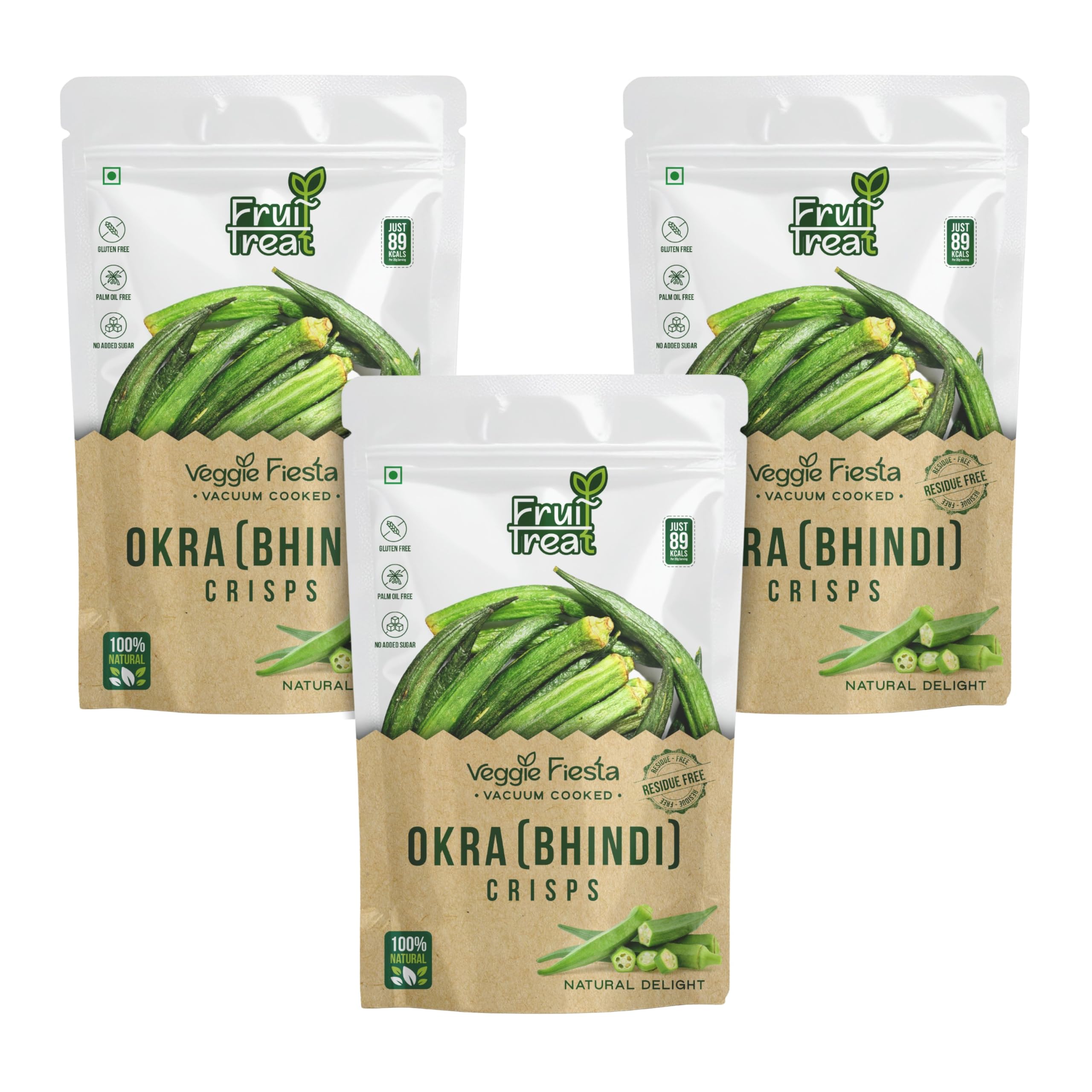 Fruit Treat Okra (Bhindi) Crisps -Healthy Vacuum Fried Snacks (40g - Pack of 3) | Crispy & Tasty Bhindi | Nutritious Healthy Chips