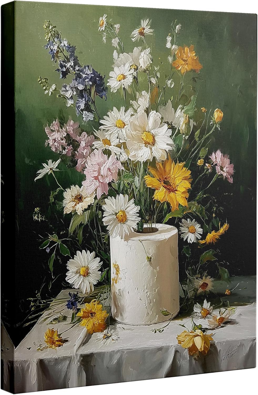 lianyibo Vintage Funny Bathroom Wall Art Toilet Paper Floral Painting Print, Funny Bathroom Art Canvas Living Room Decor(80x120 /Frameless)