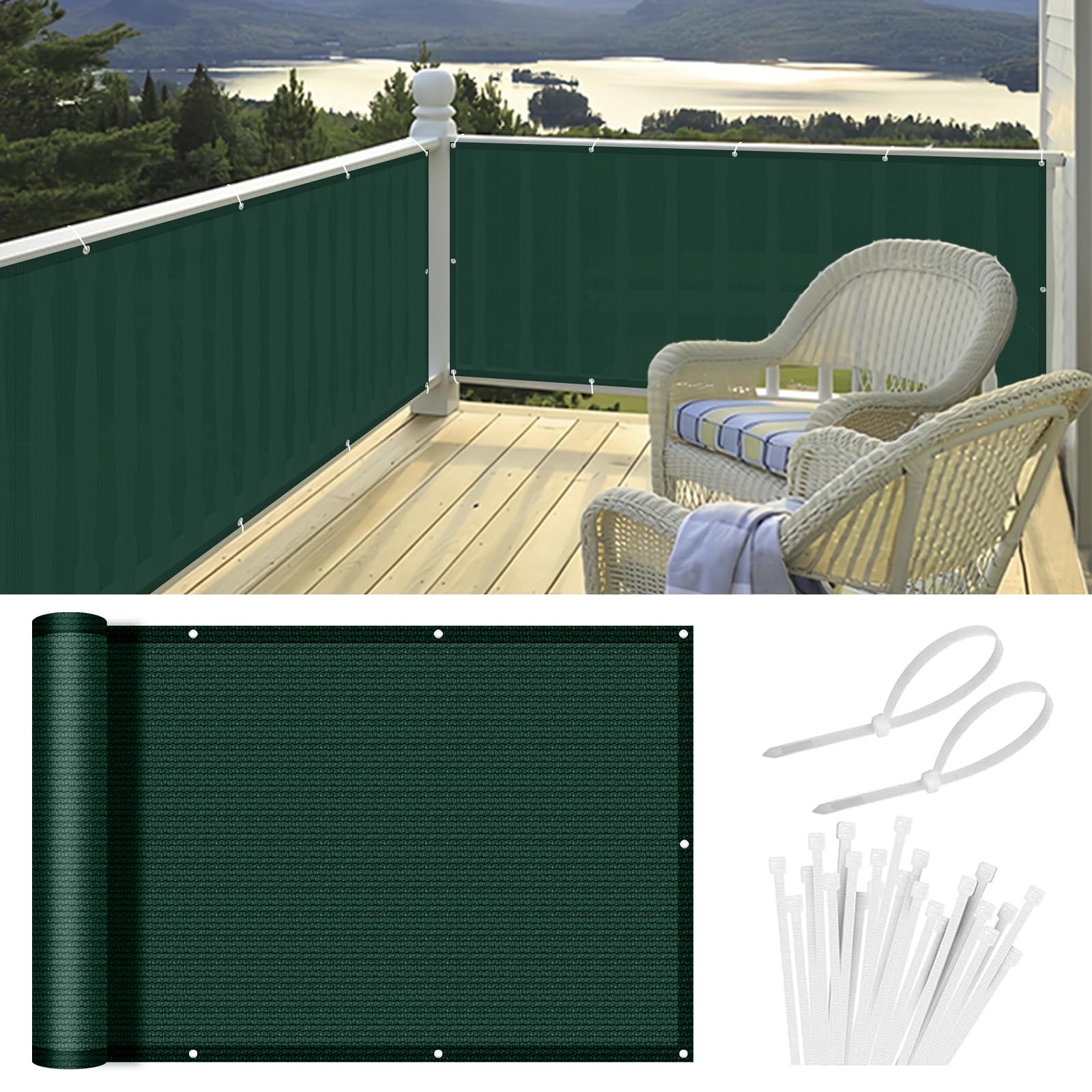 HENG FENG Balcony Privacy Screen 0.8x6m, Screen Fence Cover (HDPE), 95% UV Protection for Deck, Patio, Backyard, Outdoor Pool, Porch, Railing,Dark Green — image 1