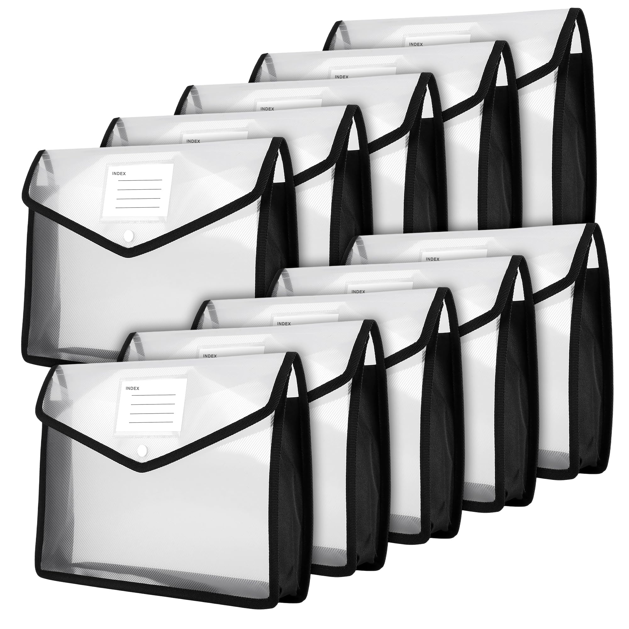 CHEUNGR A4 Plastic Wallets, 10 Pcs Expanding Document Folder with Snap Closure and Card Slot, Horizontal Files Envelope for Office Home, Black