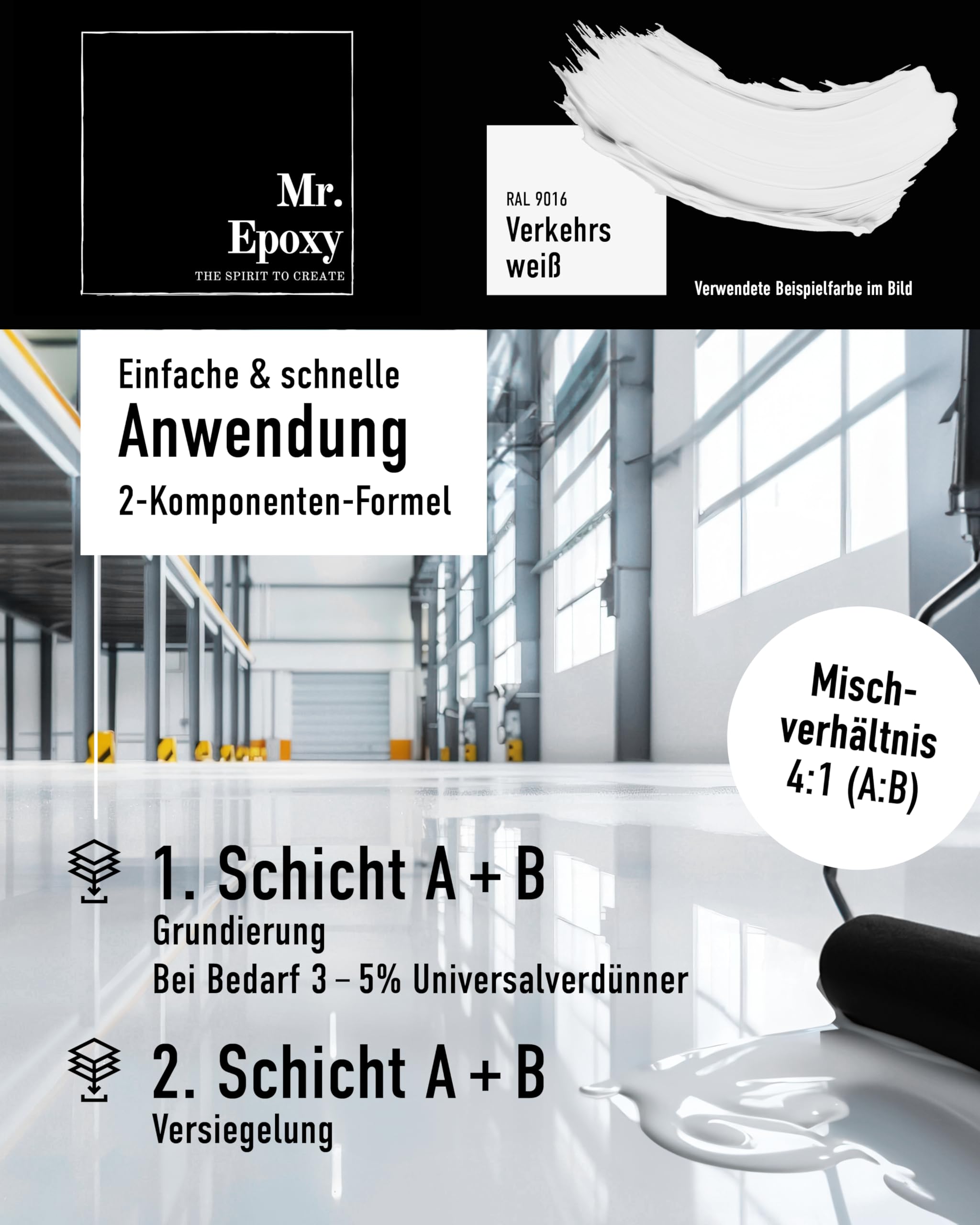 Epoxidharz Bodenbeschichtung 10 kg RAL 7001 Silbergrau 2K Betonfarbe für Garagen Keller Werkstatt Boden