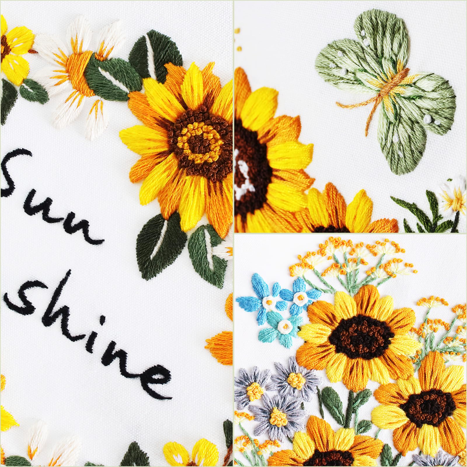 JSRQT Sunflower Embroidery Kit for Beginners Adults, 3 Sets Art