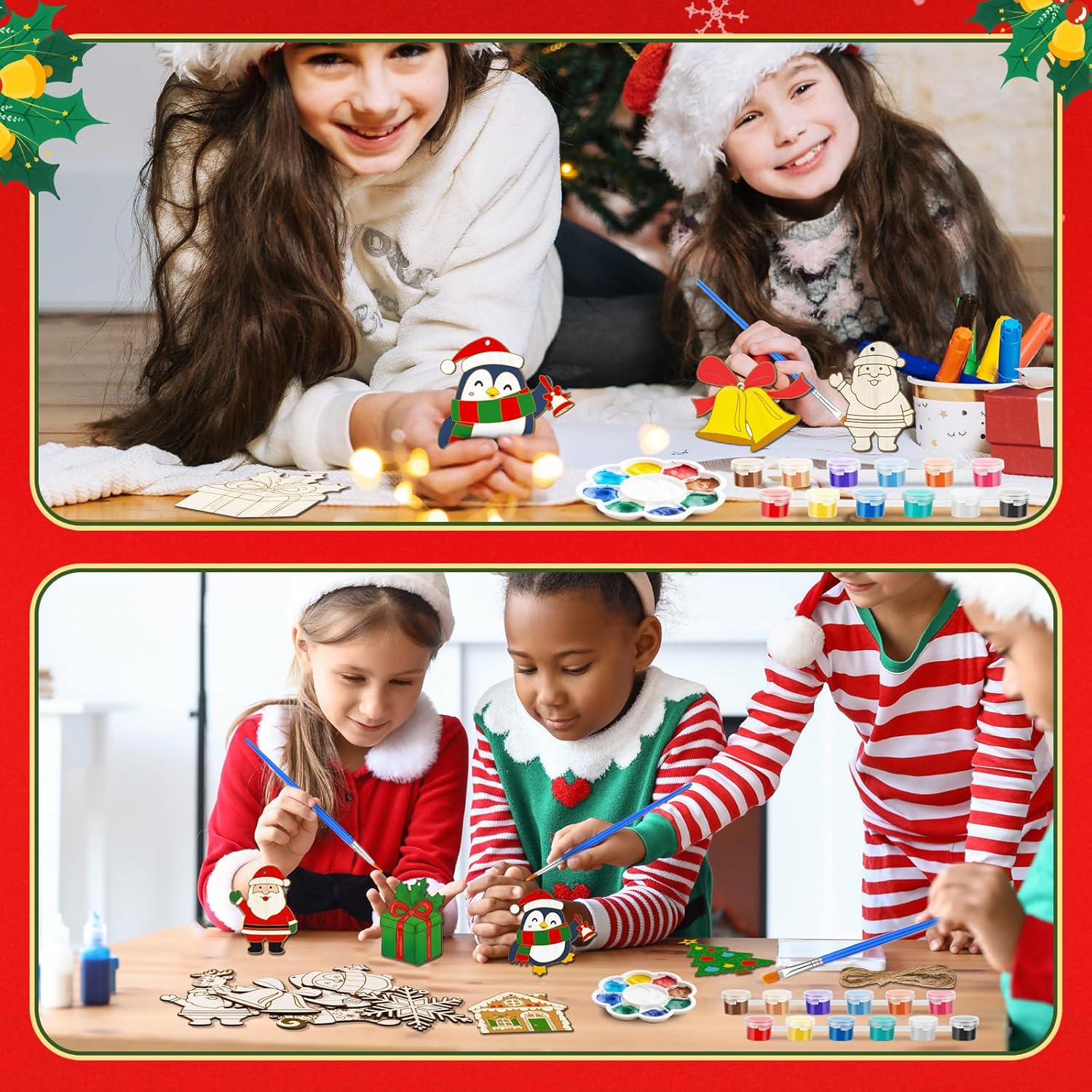 Jenaai 36 Set Christmas Wooden Painting Kit DIY Unfinished Blank Ornaments Craft Set Snowman Santa Xmas Tree Hanging Decorations Birthday Holiday Party Favor for Kids Christmas