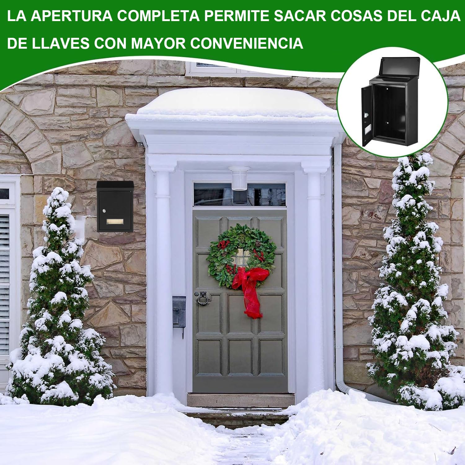 Buzón de Pared Correo con Tapa Antilluvia, Buzón de Exterior de Metálico con Cerradura y Llaves, Buzón Impermeable de Gran Capacidad para Cartas, Fácil de Instalar (30x21.7x7cm, Negro)