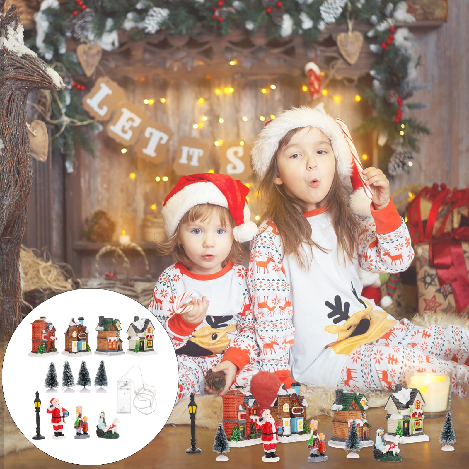 PRETYZOOM Adornos Luminosos para Casas de Nieve Decoración de Pueblo Navideño Iluminado Pequeña Casa de Resina para Decoración Navideña