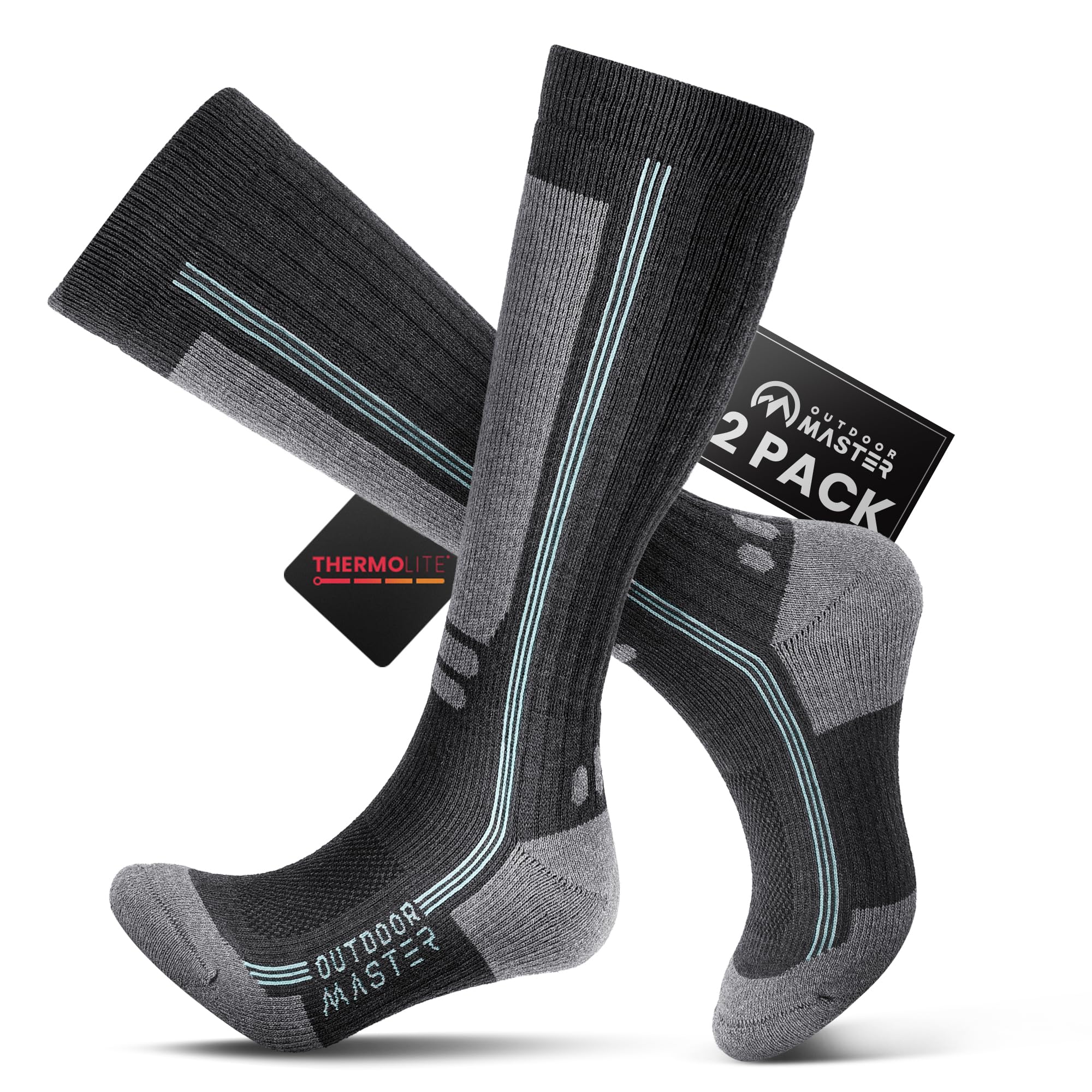 OutdoorMaster Calze da sci in lana Merino Thermolite, Calze da snowboard termiche a compressione per uomo e donna, Freddo