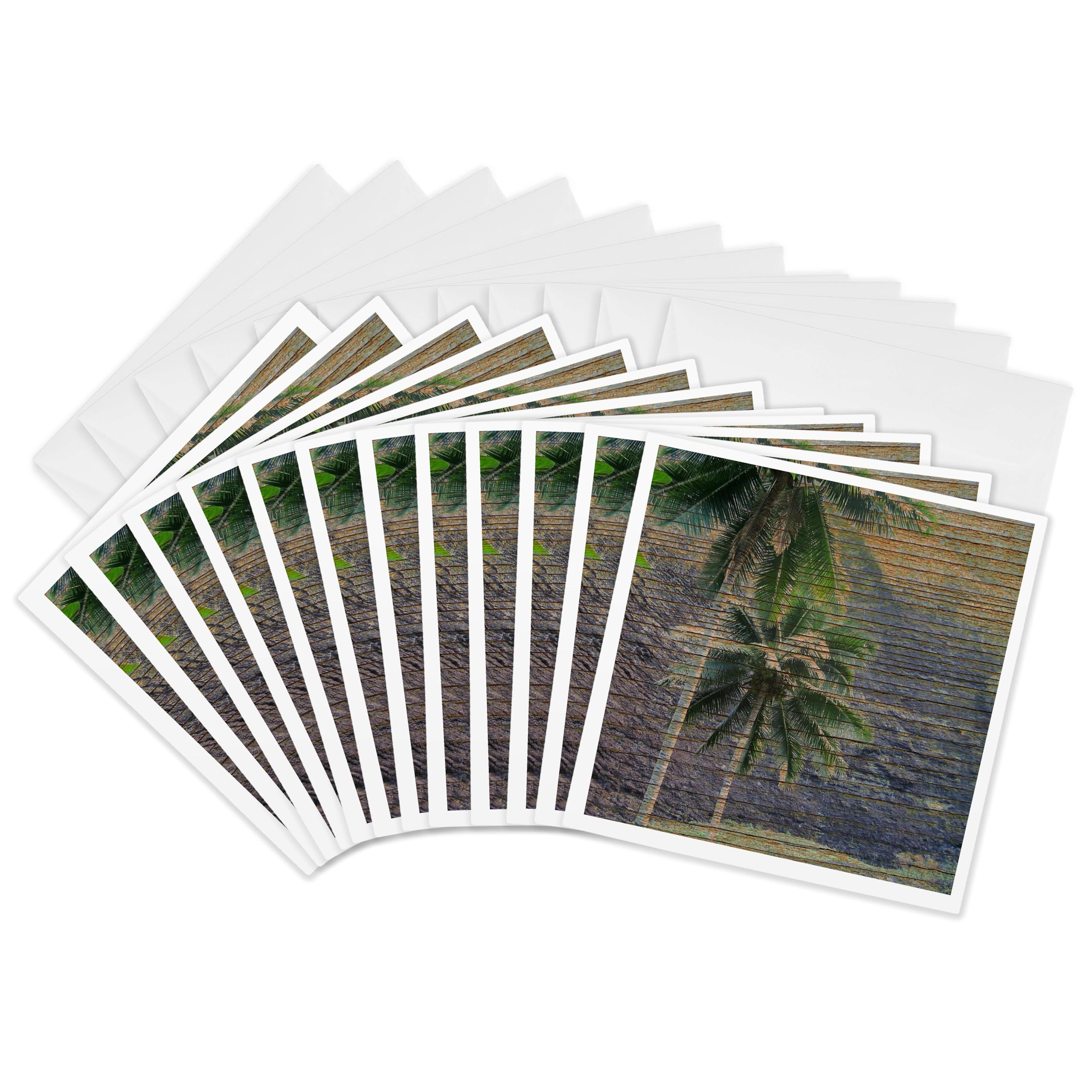 3dRose gc_28039_2 6 x 6-Inch "Wood Tropical Hawaii Palm Trees" Greeting Card (Pack of 12)