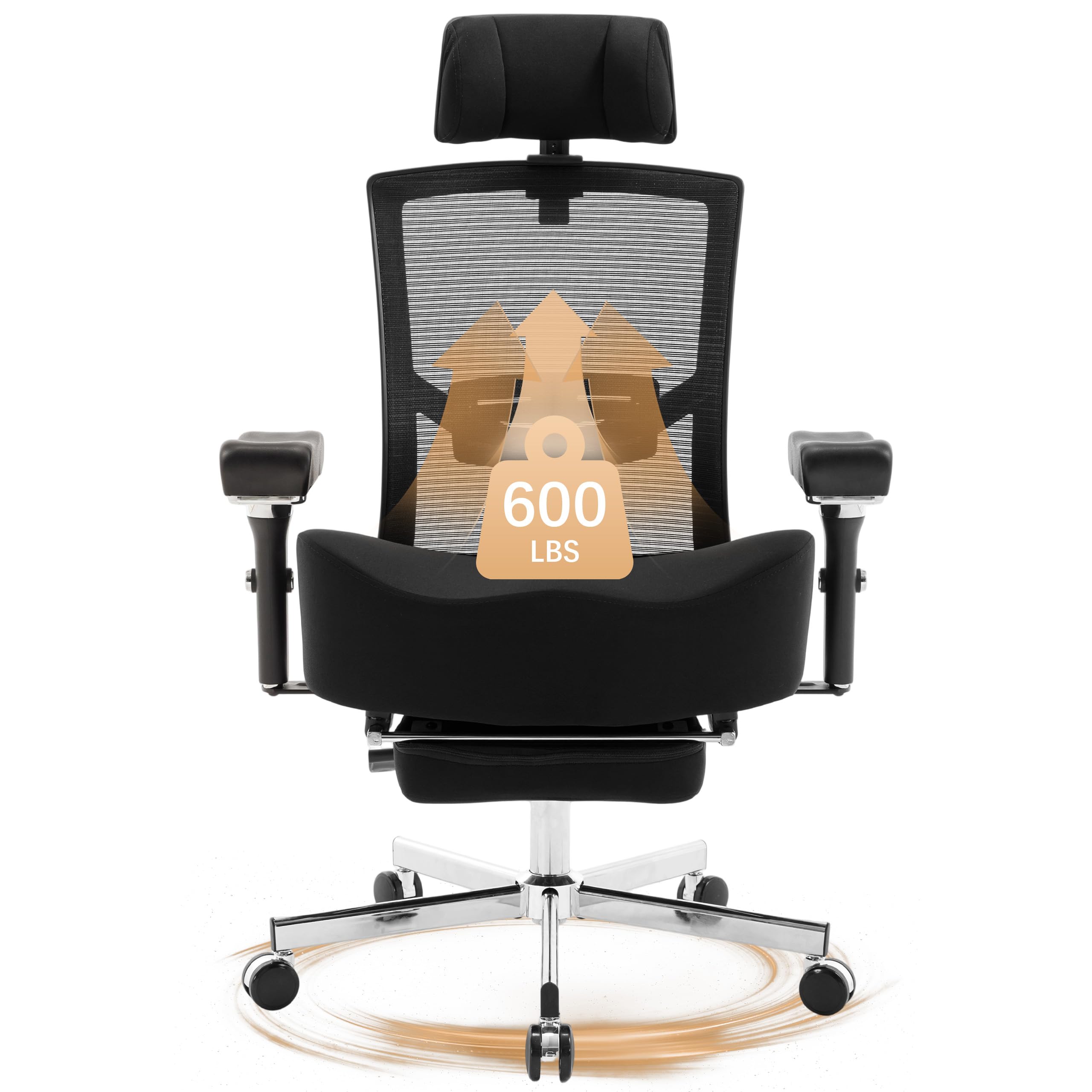 600lbs Big and Tall Office Chair,Oversized Ergonomic Breathable Mesh Desk Chair with W-Shape Thicken Seat Cushion,Computer Chair with Adjustable 4D