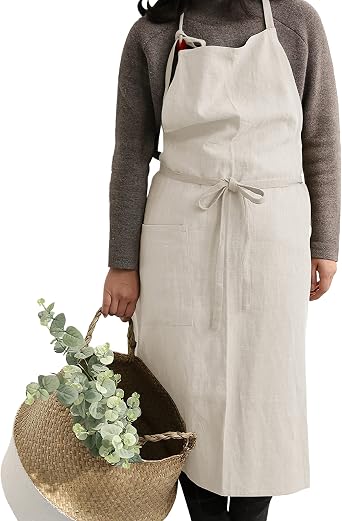 HANEE Kitchen Apron for Women & Men 9 Colors Linen Cooking Aprons with pocket