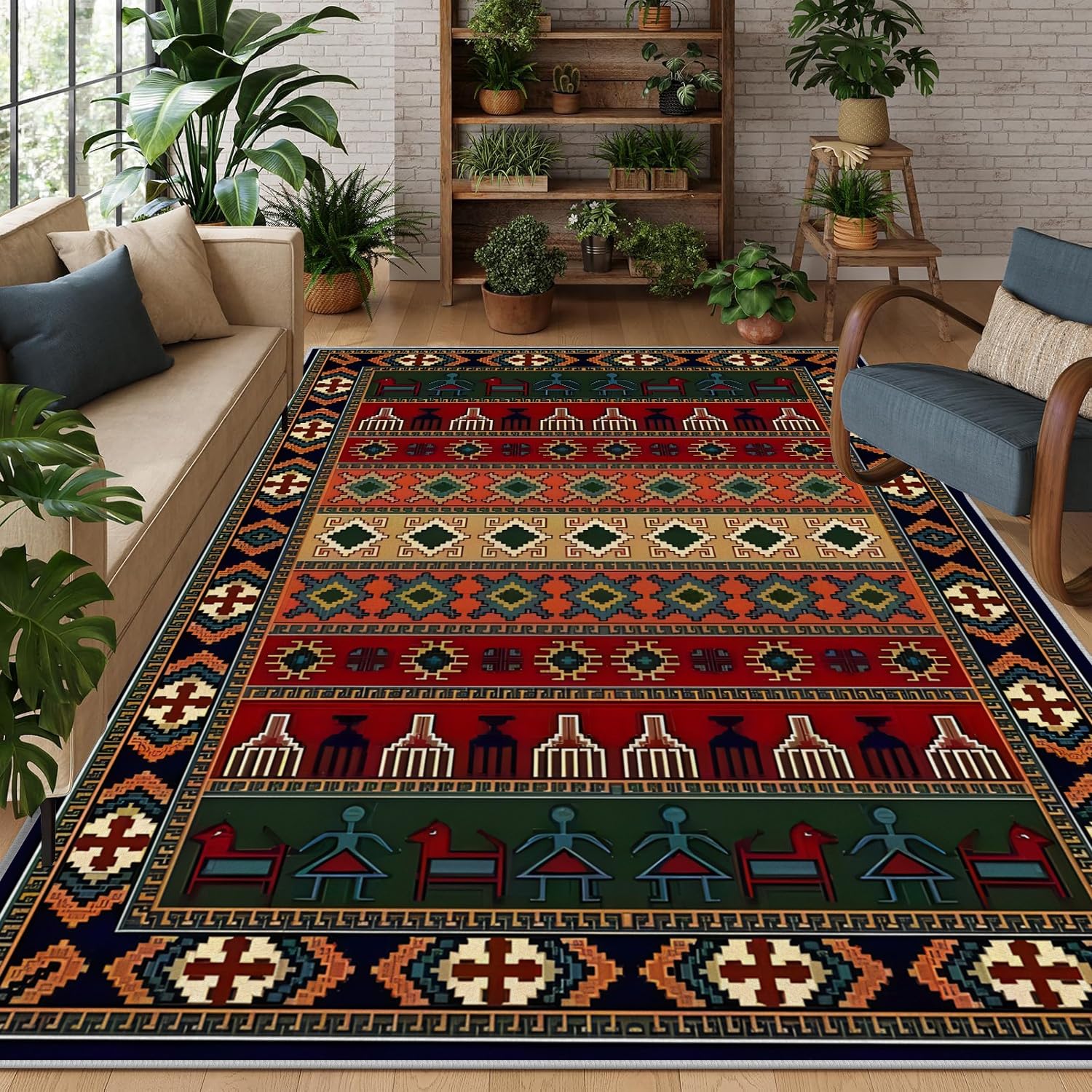 Tapis de salon lavable machine 180x270 antidérapant ethnique