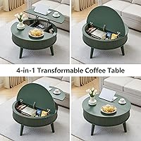 Vista 4 de Mesa de centro redonda con parte superior elevable con almacenamiento, mesa central de madera estriada de 35.4 pulgadas, mesa de centro moderna