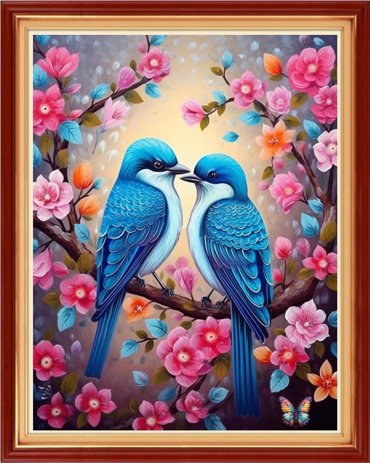 Foxhool Stamped Cross Stitch Kits,11CT Printed Cross Stitch Pattern Full Embroidery Kits for Beginner Needlepoint Kits-Pink Flower Bird 16x20 inch