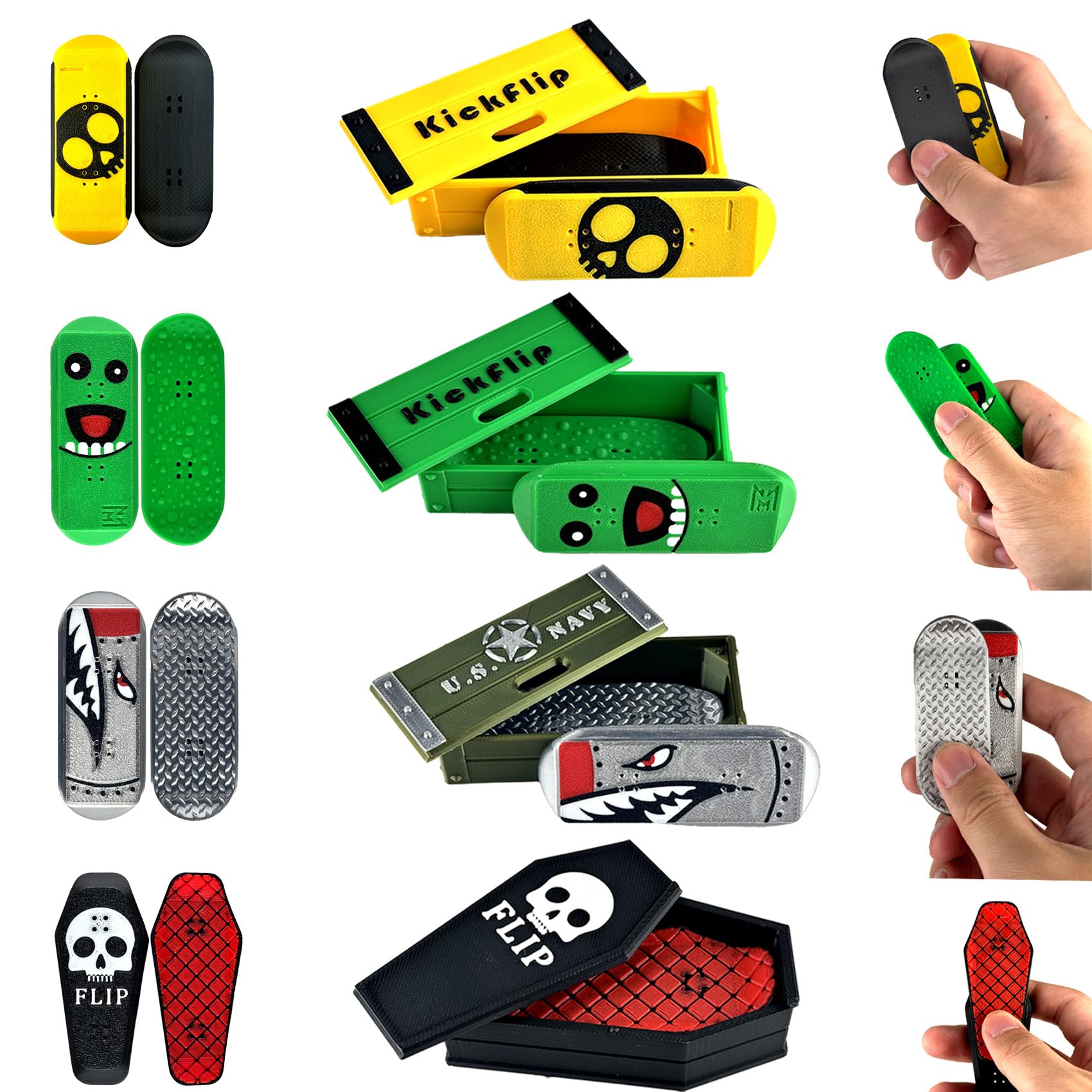 4PCS 3D Printed Kickflip Magnetic Fidget Set for Adults,Mini Flipping Fingerboard Skateboard Fidget Slider with Storage Box Desk Toys