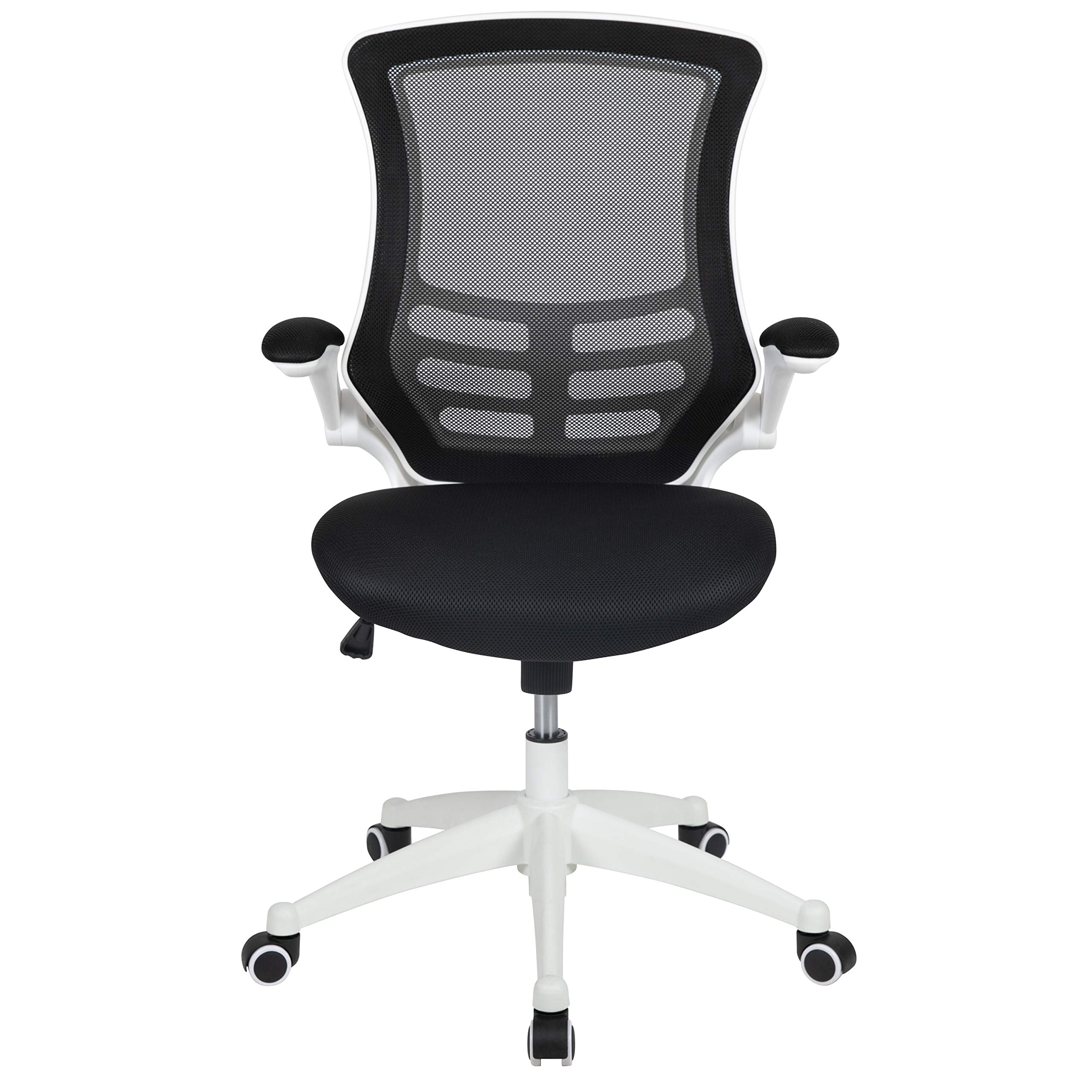 Flash Furniture Silla de Oficina Kelista, ergonómica, Respaldo Medio, Marco Blanco, Malla Negra con Giro