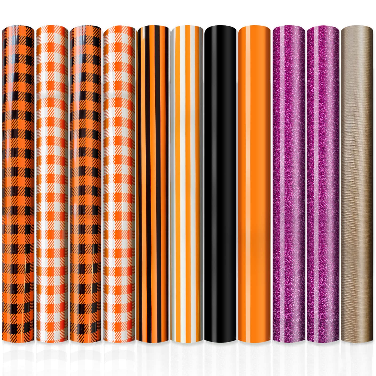 Photo 1 of 11 Sheets Halloween Heat Transfer Vinyl,12X10 inch Fall Orange Buffalo Plaid HTV Vinyl Craft,Fall Iron On Vinyl for Silhouette Cameo or Cricut