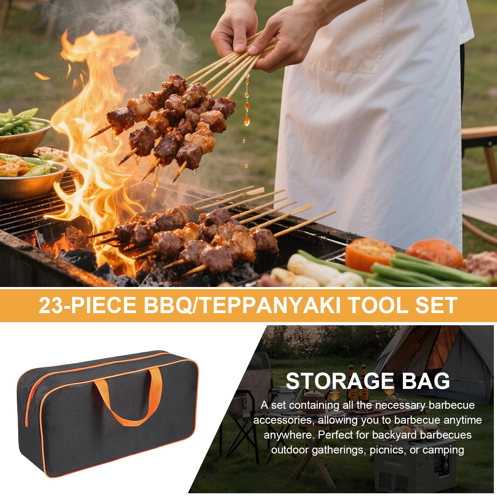 Set di posate da barbecue da 23 pezzi con accessori per barbecue inclusi spatola e pressa per carne per teppanyaki all'aperto