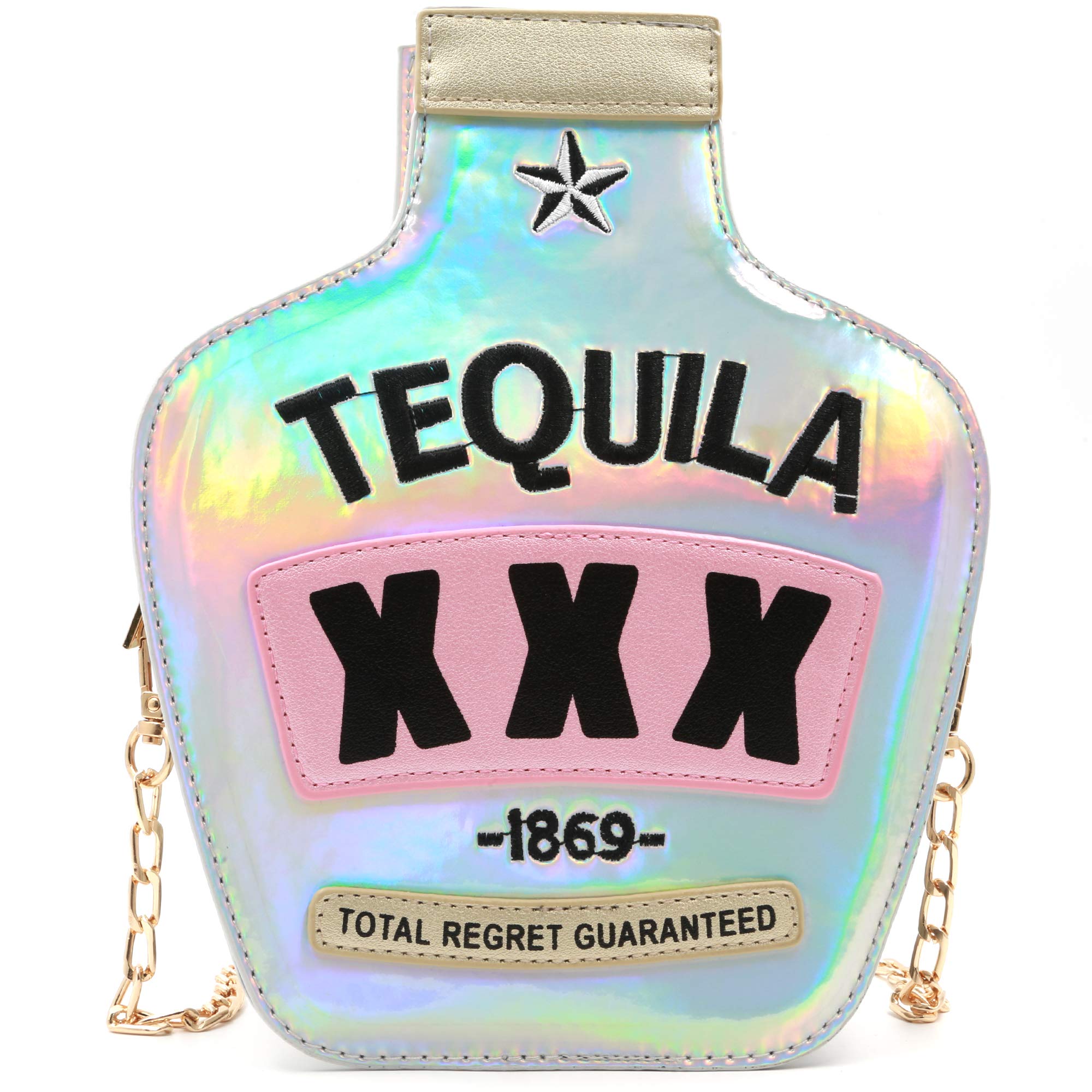 Tequila Bottle Shaped Laser Shoulder Handbags,Pu Crossbody Purse for women