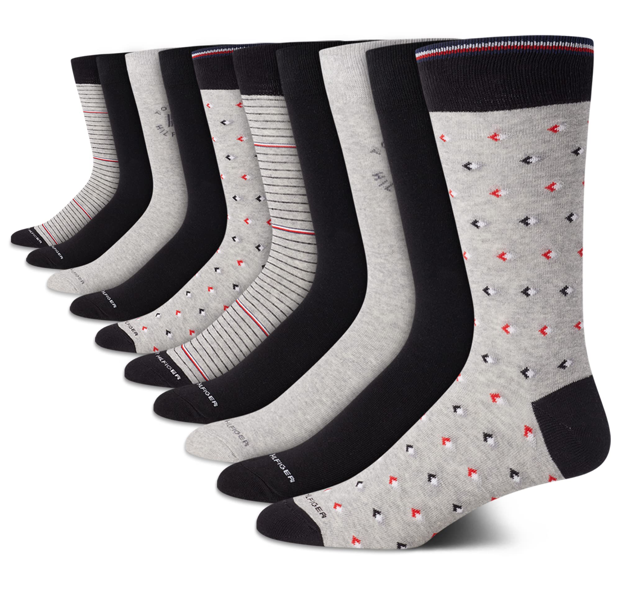 Tommy Hilfiger Calcetines casuales de mezcla de algodón suave para hombre, paquete de 10