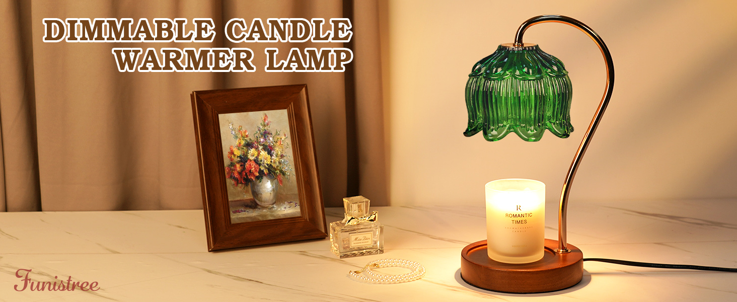 Funistree Green Candle Warmer Lamp with Timer, Christmas Gifts, Dimmable Flower Candle Lamp Warmer, Vintage Birthday Gifts for Women, Mom, Female Friend, Aromatic Candle Light for Yankee Candles
