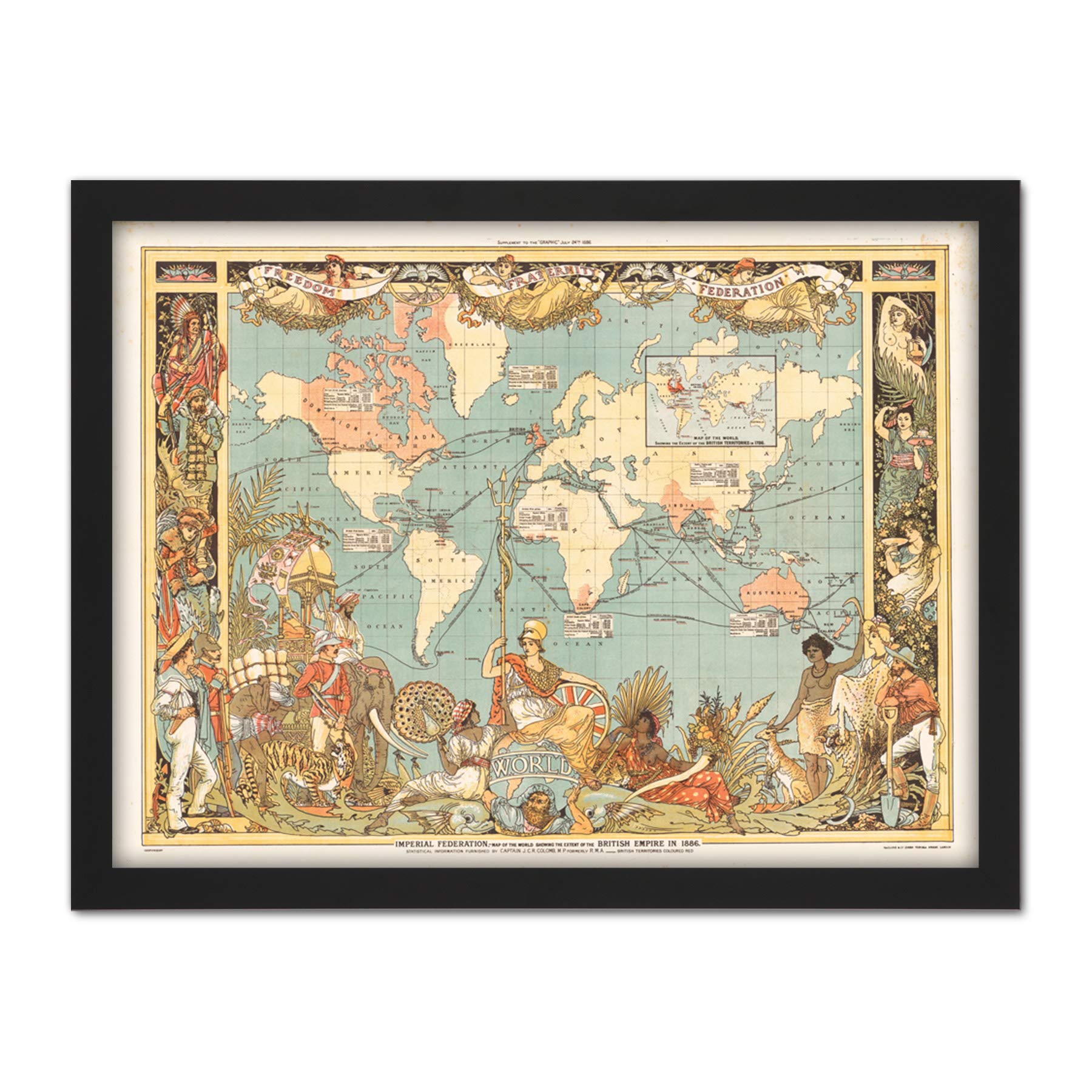 Crane 1886 Pictorial Map British Empire World Large Framed Art Print Poster Wall Decor 18x24 in