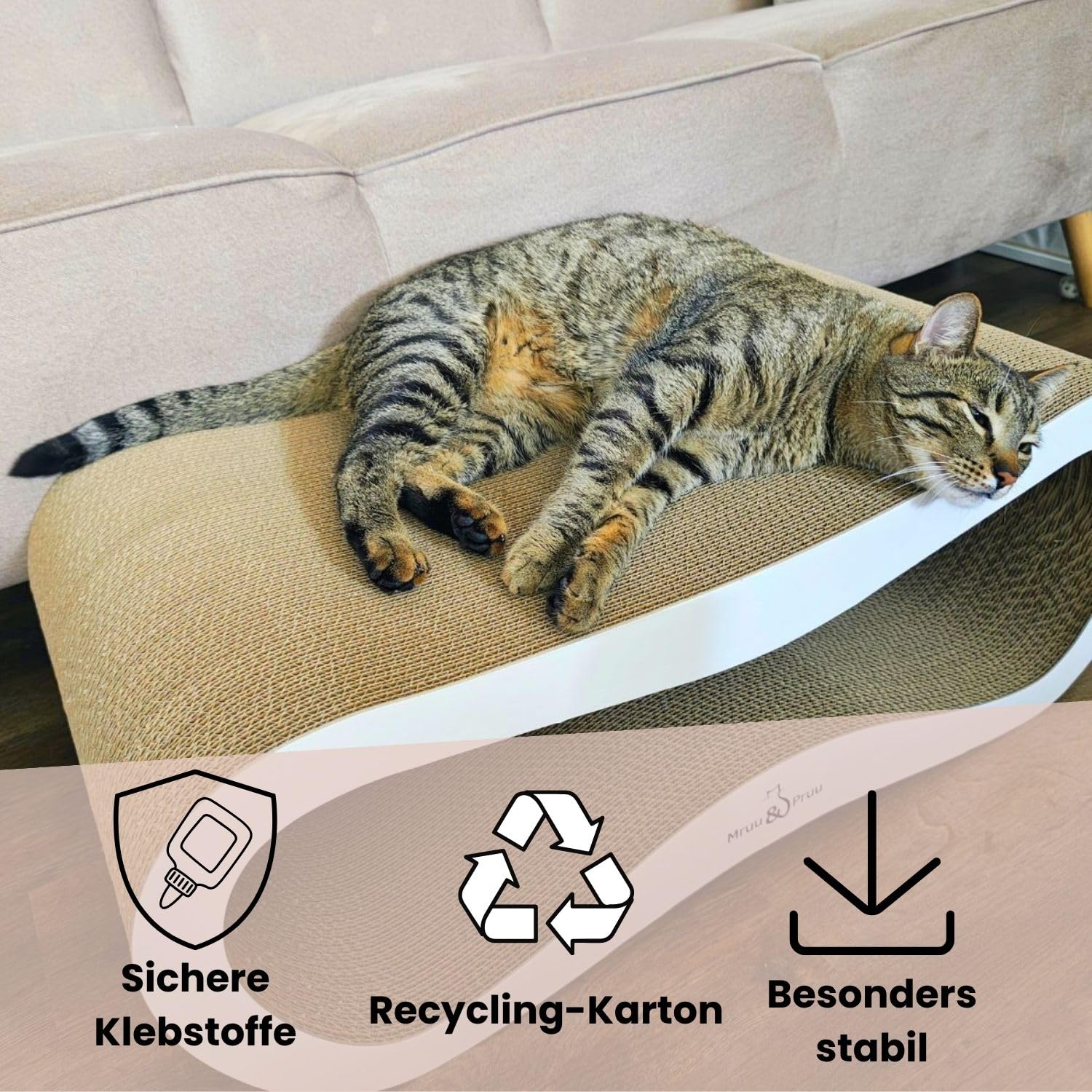 Mruu&Pruu Kratzpappe für Katzen, kratzbrett, kratzpappe für Katzen groß XXL | Beidseitiges kratzbrett, Katzenliege bis 45 kg, Handmade in EU