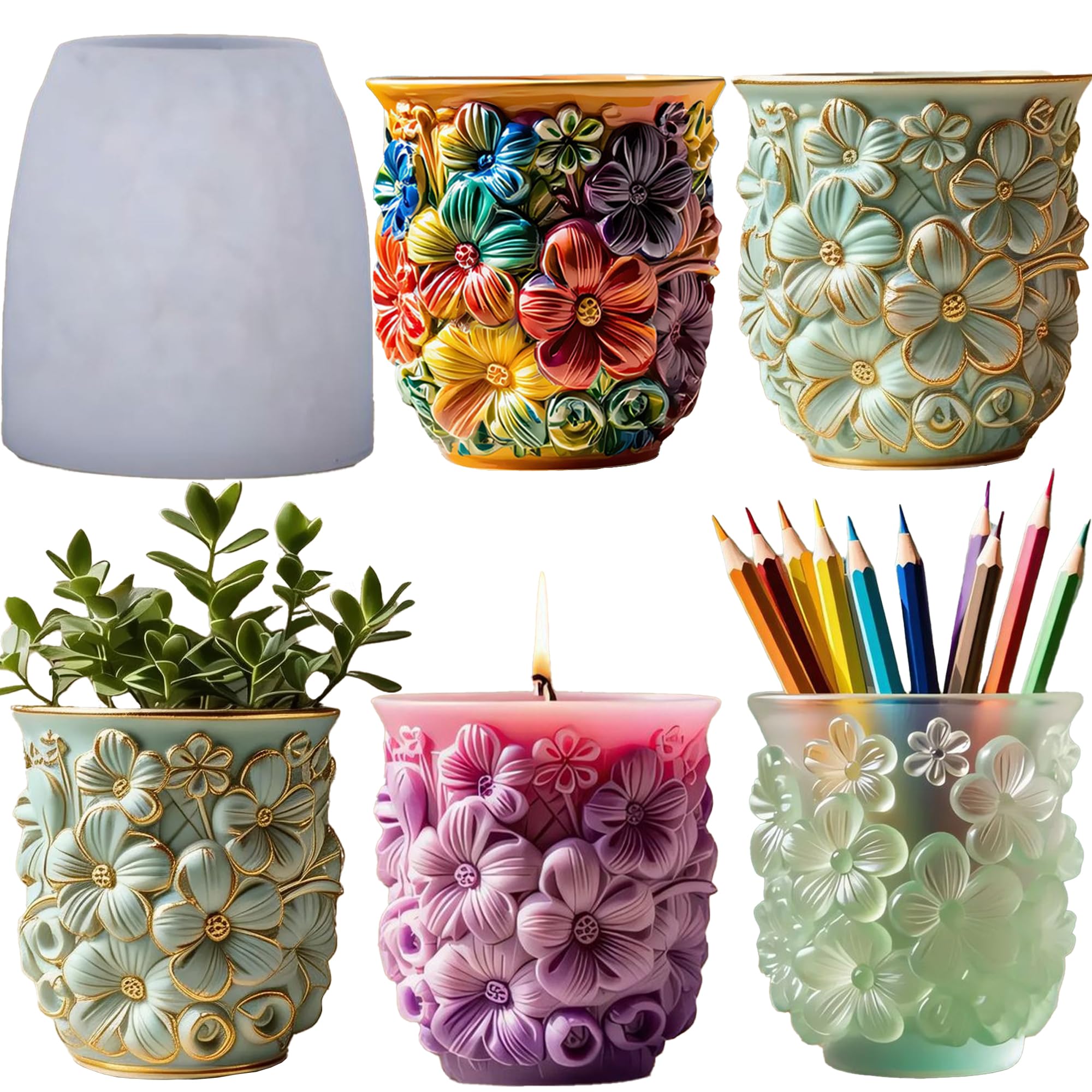 Floral Planter Resin Vase Molds, 3D Daisy Candle Silicone Molds | Flexible Flower Epoxy Resin Casting Mold for Concrete, Plaster, Succulent Pots, DIY Crafts, Home Decor, Storage Box, Beginner