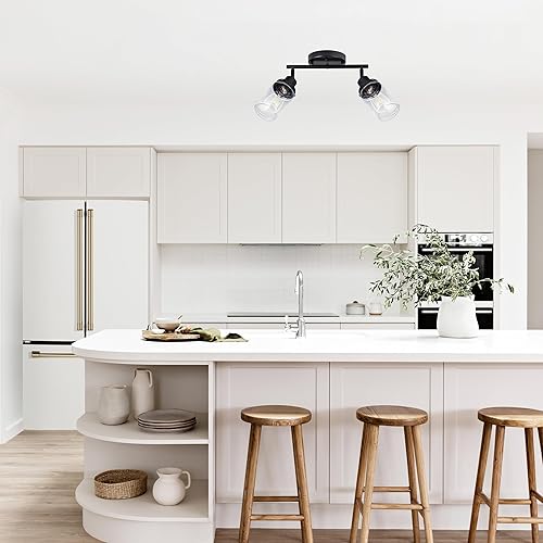 Miniatura 2 de Yaohong Lámpara de techo semiempotrada de 2 luces, luces de baño negras, kit de iluminación giratoria para pasillo, porche, vestíbulo, baño, montaje